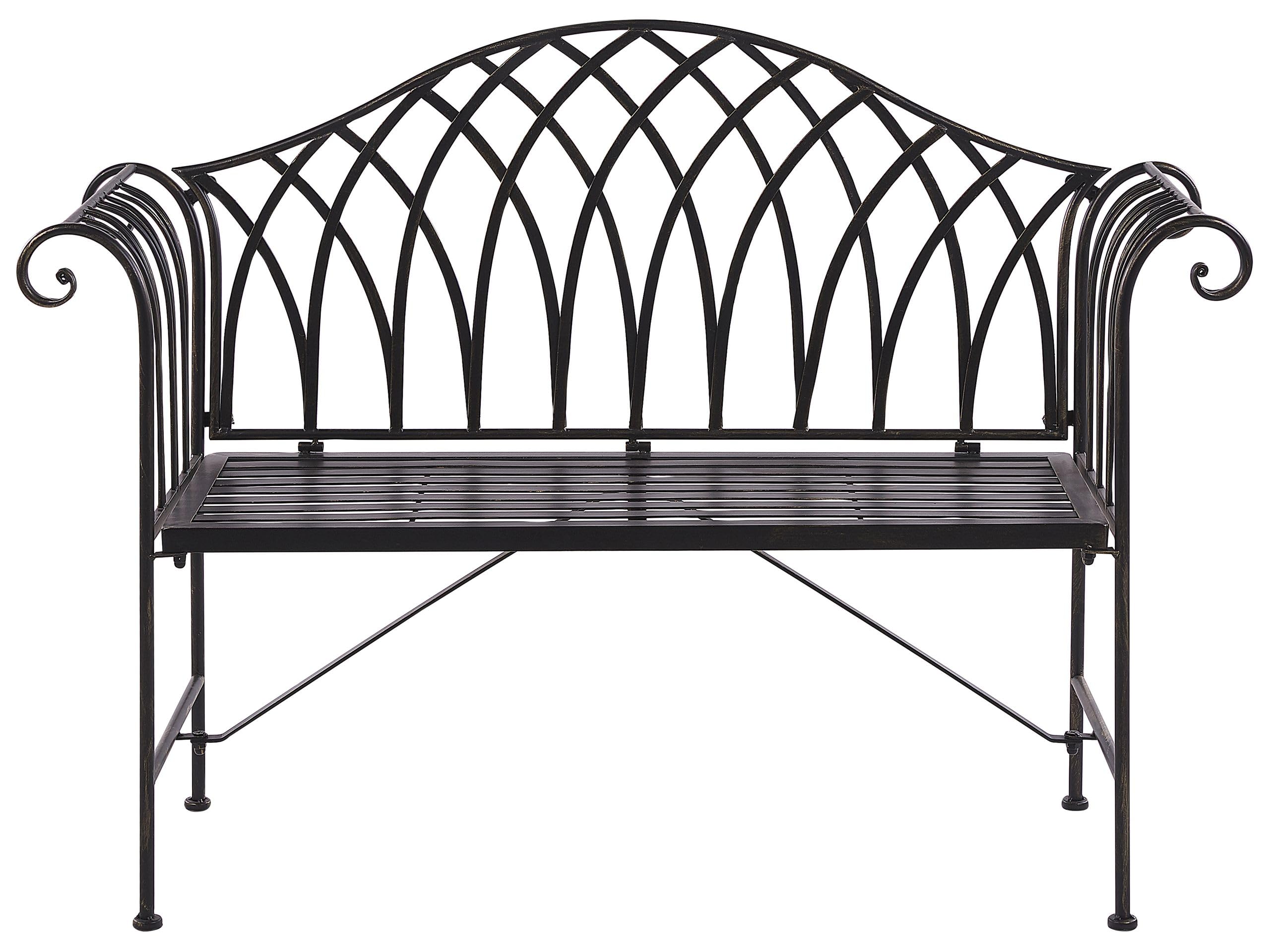 Beliani Outdoor Vintage Garden Bench Black Metal Flared Armrests 2 Seater, Milazzo
