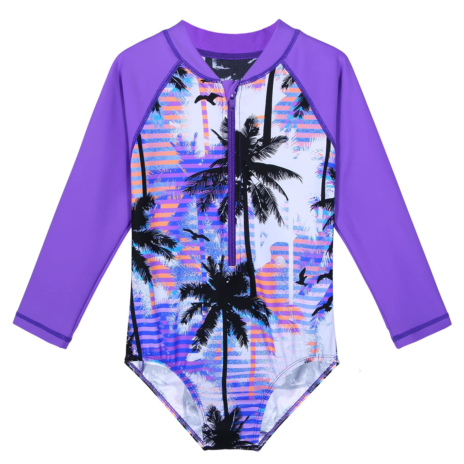 HUAANIUEGirls Swimsuit Long Sleeve 1pcs Swimwear UPF 50+ UV Sunsuit with Zipper 4-12Y Swimming Clothes Summer Bathing Sportswear