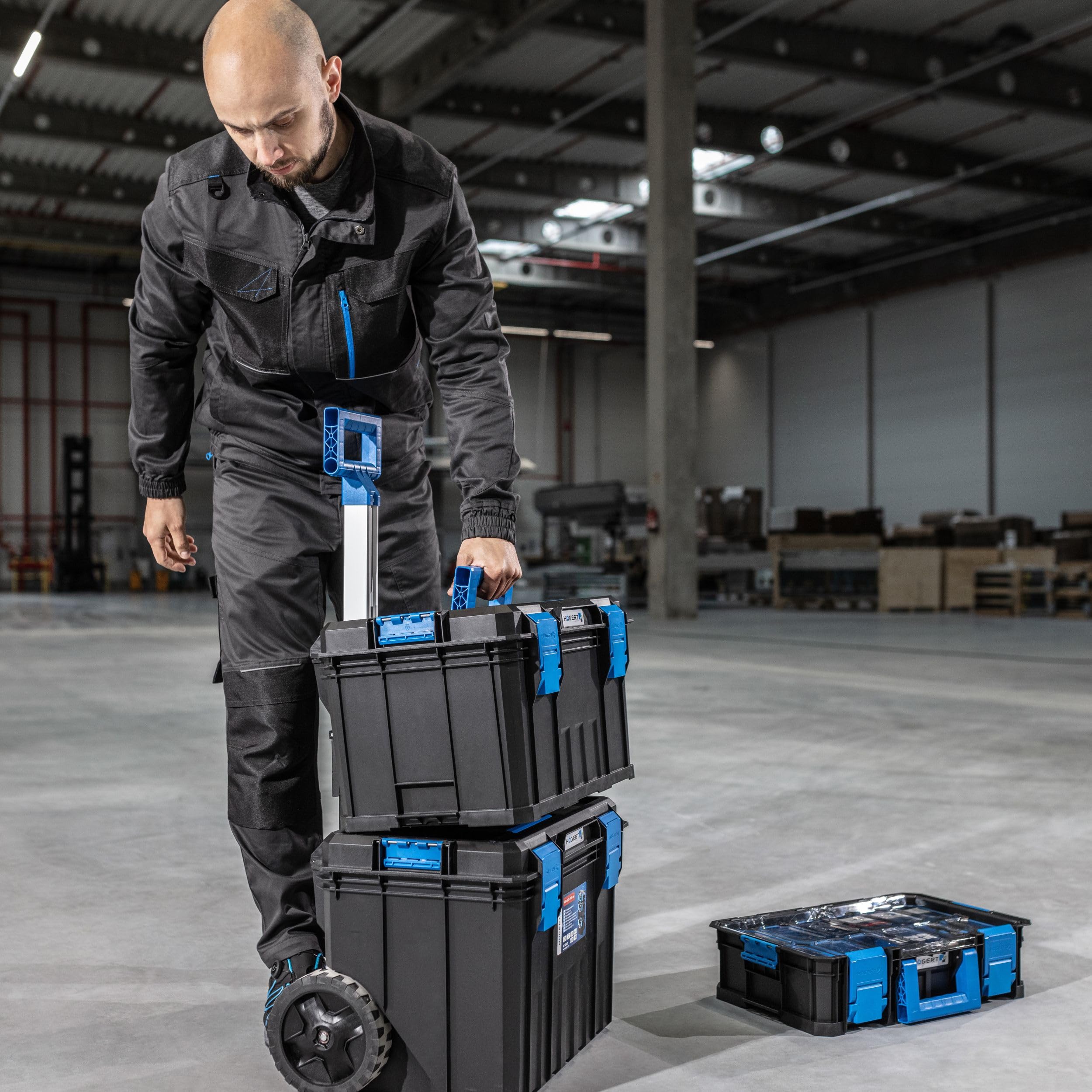 Högert Technik - Set de Cajas 4 en 1 HT7G500, Caja Herramientas con Ruedas, Resistente a Daños, Maletin Herramientas a Prueba de Polvo, Cierres Robustos de ABS, Estructura Modular
