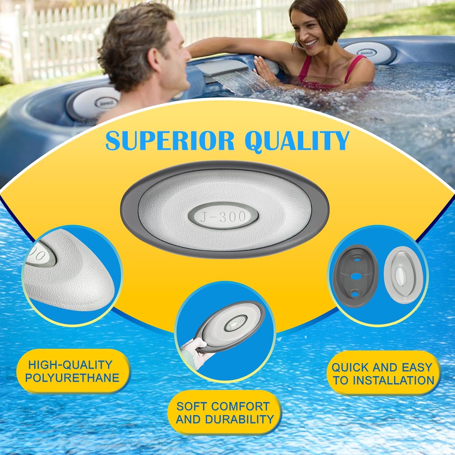 4 Pack 2472-824 Spa Oval Pillow Insert + Back Mount with LED Compatible Insert Fit for 2004–2018 Jacuzzi J-300 Series Hot Tubs & Spas