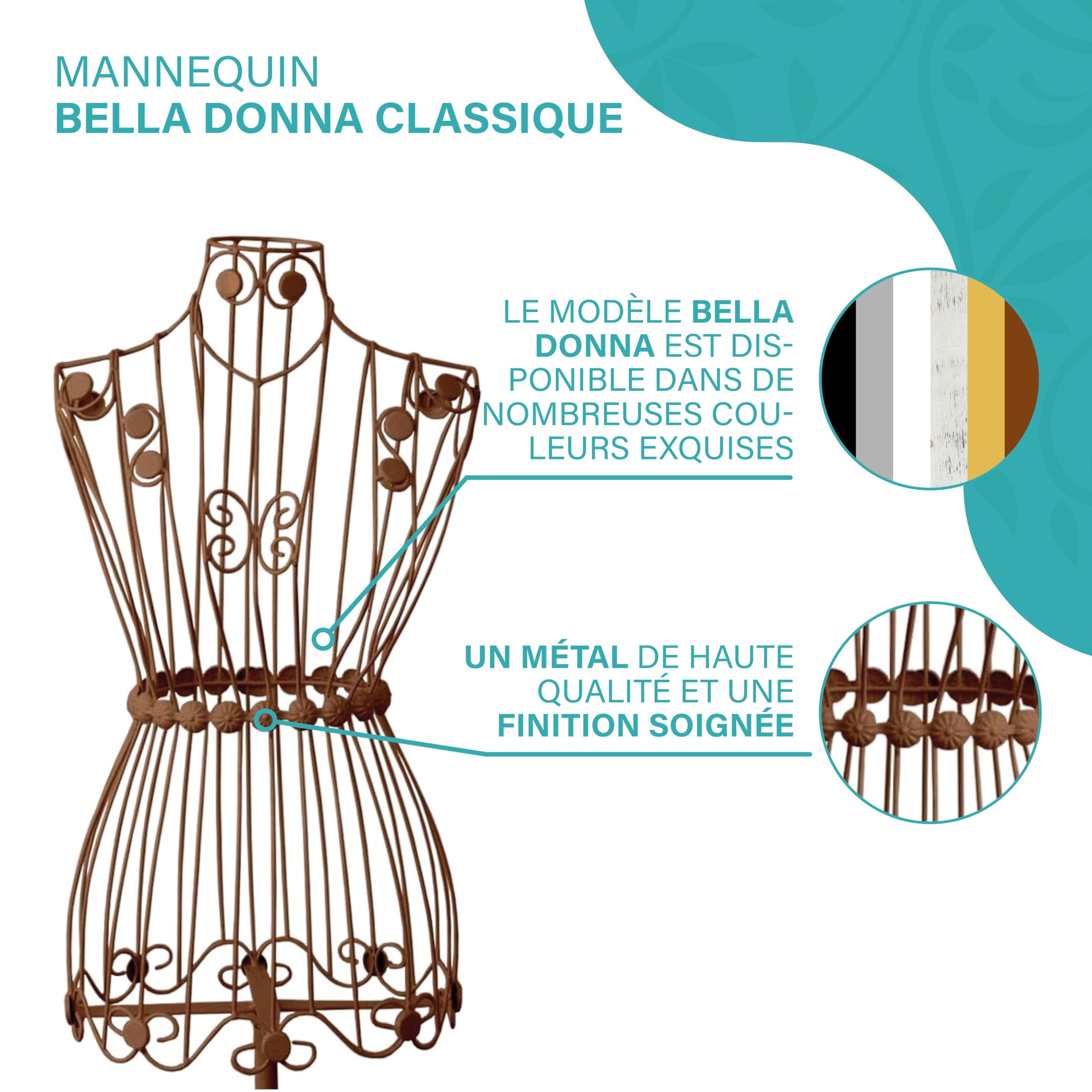 Mannequin De Couture PrimoLiving Bella Donna - Look Doré Vintage | Hauteur 160cm | En Métal Avec Pied Stable