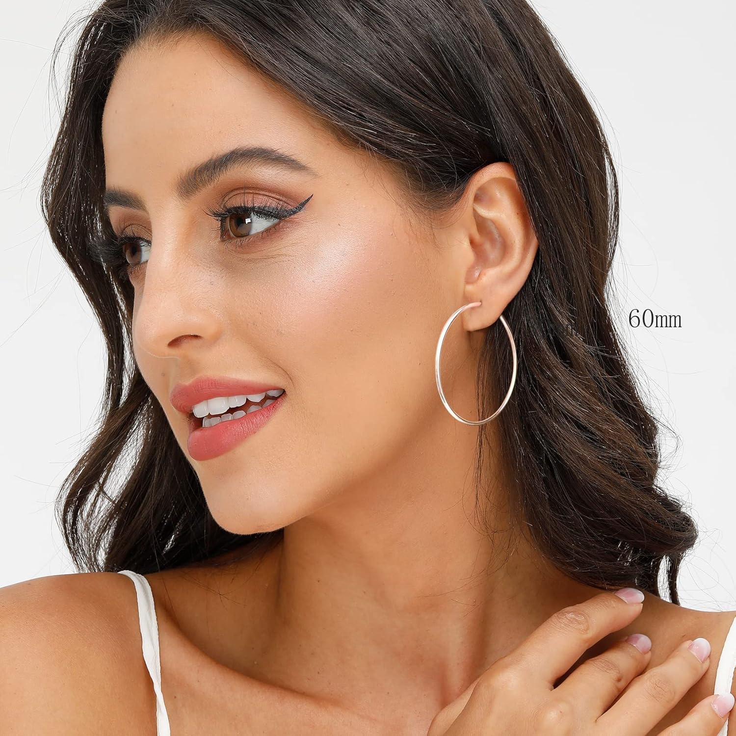 3 Pairs 925 Sterling Silver Hoop Earrings | Small White Gold Plated Hoop Earrings for Women (13mm,15mm,20mm,25mm,30mm,40mm,50mm,60mm) - Image 6