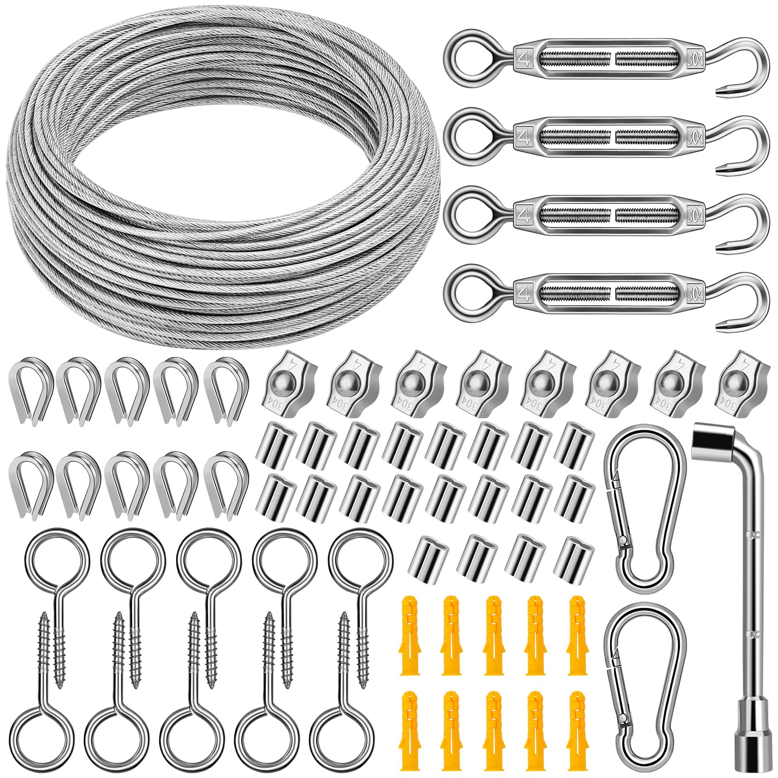Câble en Acier Iinoxydable 3mm, 35m fil de fer de Jardin Enduit de PVC avec Tendeurs de fil de fer pour Plantes Grimpantes, Suspension de lumières Extérieures, Clôture, Sécurisation de l'ombre