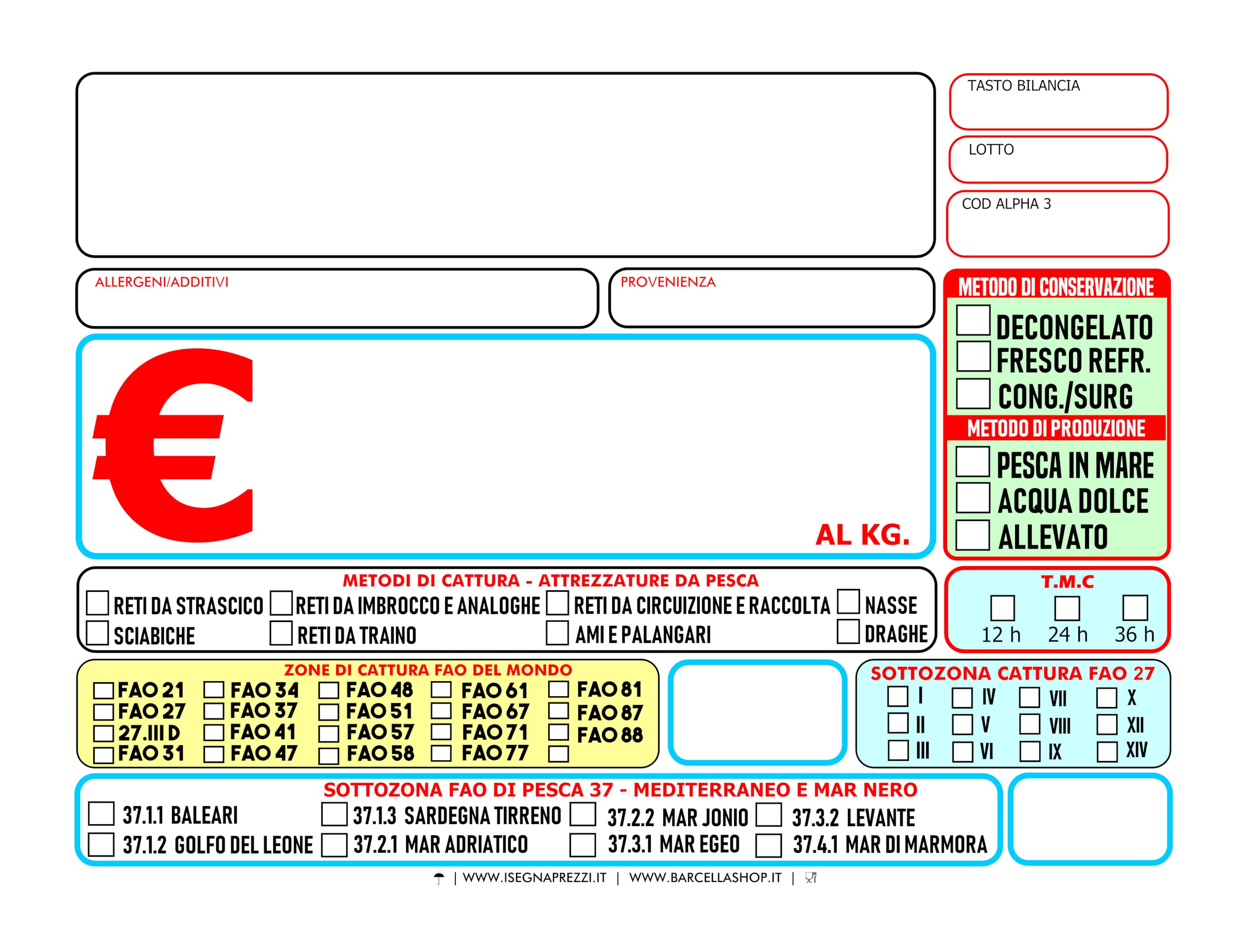 Kit 48 Cartellini Pescheria su PVC 13,5x9,5 Cartellino Segnaprezzo