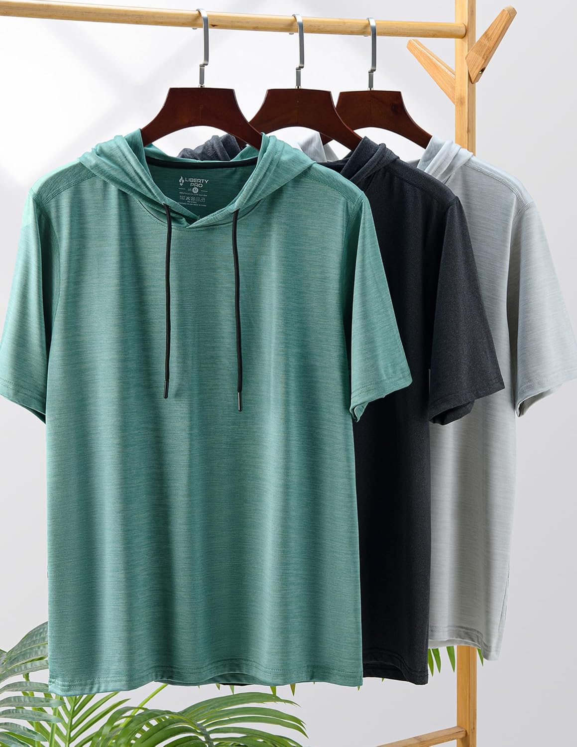 3 Pack: Men's Lightweight Short Sleeve Workout Hoodies, Athletic Dry Fit Hooded T Shirts for Gym Running - Image 2