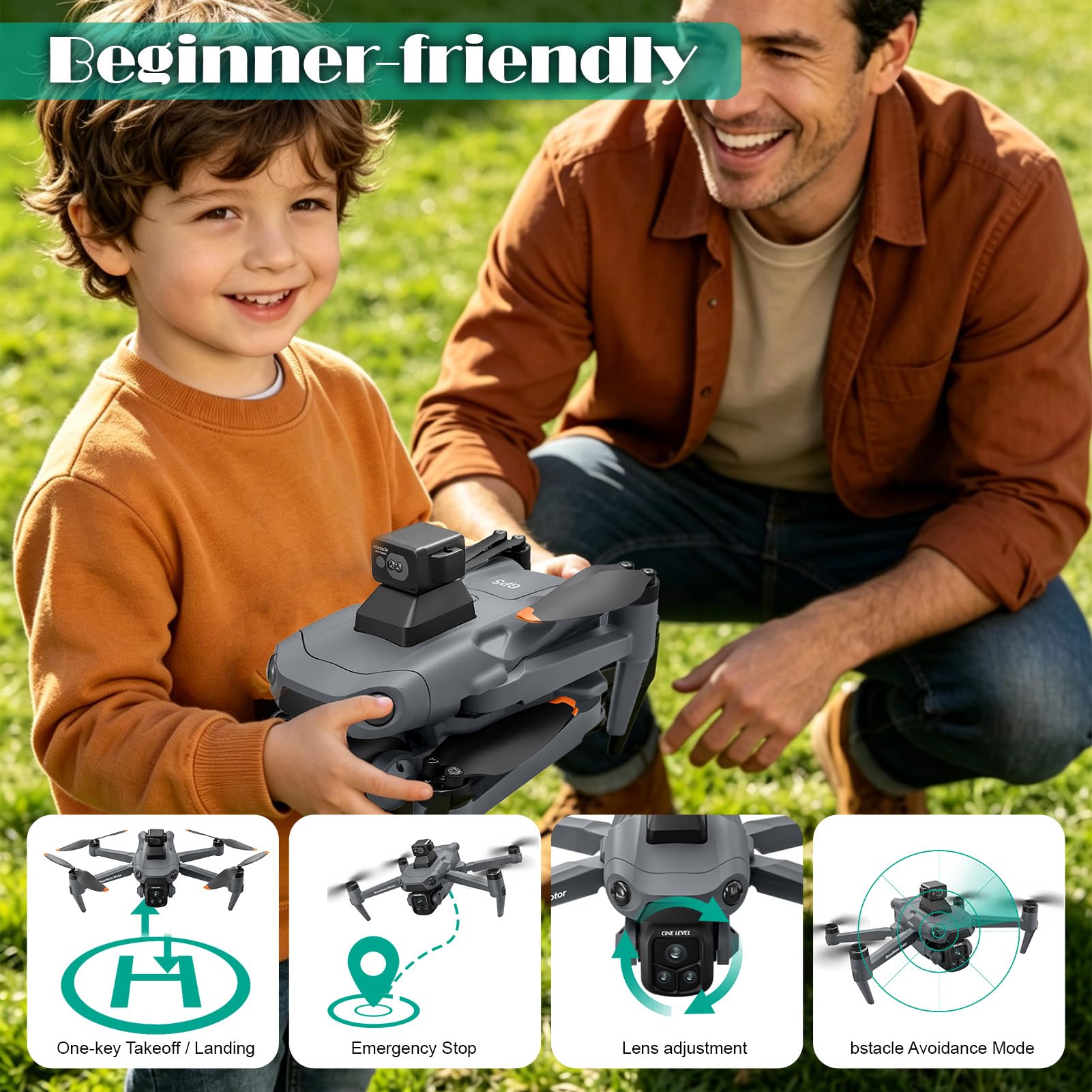 Drone 4K GPS FPV con Display HD 5" e 3 Batterie