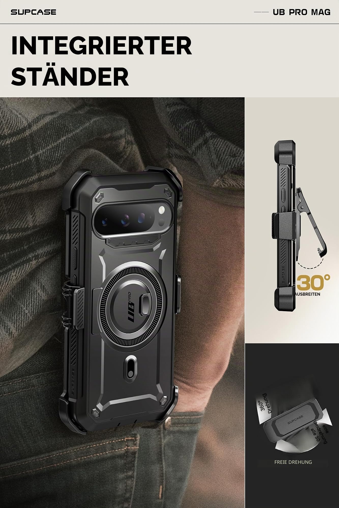 SUPCASE Schutzhülle für Google Pixel 9/9 Pro mit Ständer (UBPro Mag), [Unterstützt MagSafe] [Integrierter Displayschutz & Gürtelclip] [Schutz in Militärqualität] Magnetische Handyhülle für Pixel 9/9