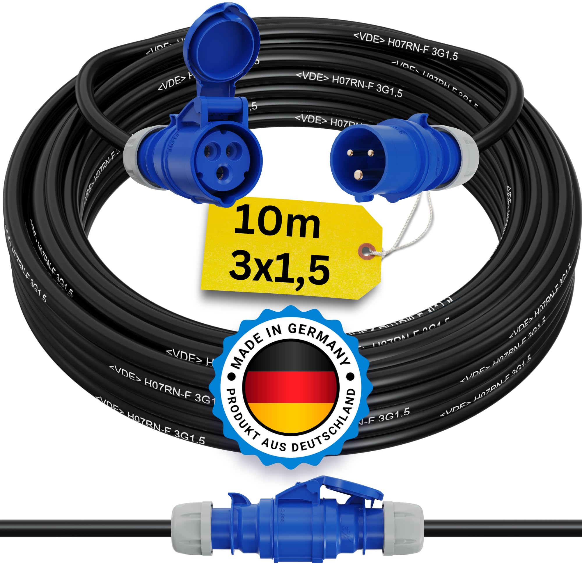 camping kabel 10 meter cee verlängerungskabel 10m außen H07RN-F 3x1,5 PCE strom wohnwagen kabel landstromanschluss wohnmobil caravan adapter verlängerung stromkabel verlaengerungskabel outdoor