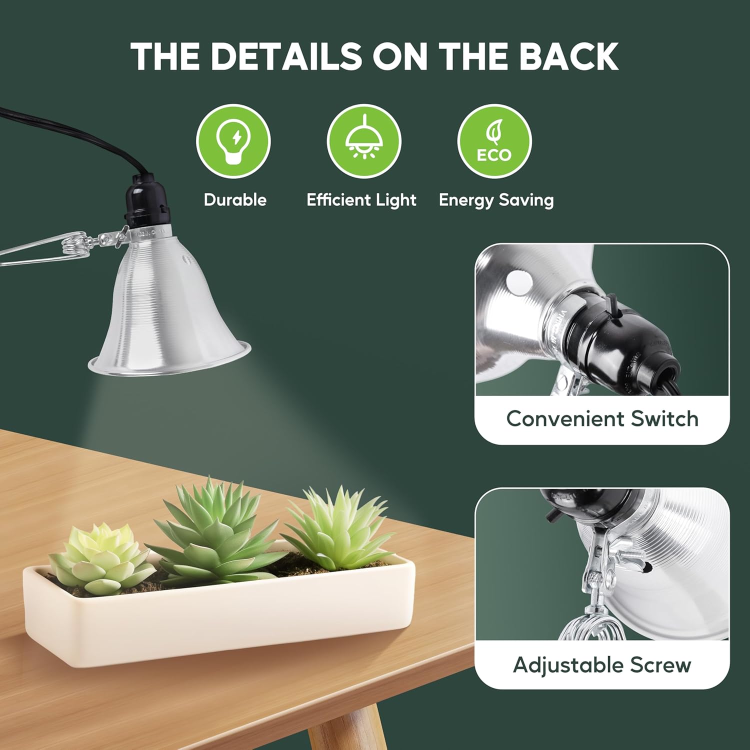 Healsmart 5.5" Clamp Light Socket, 60-Watt Maximum with 6 Feet 18/2 SPT-2 Cord, Aluminum Reflector E26 (no Bulb Included), for Reptiles and Plants Growing, 2-Pack