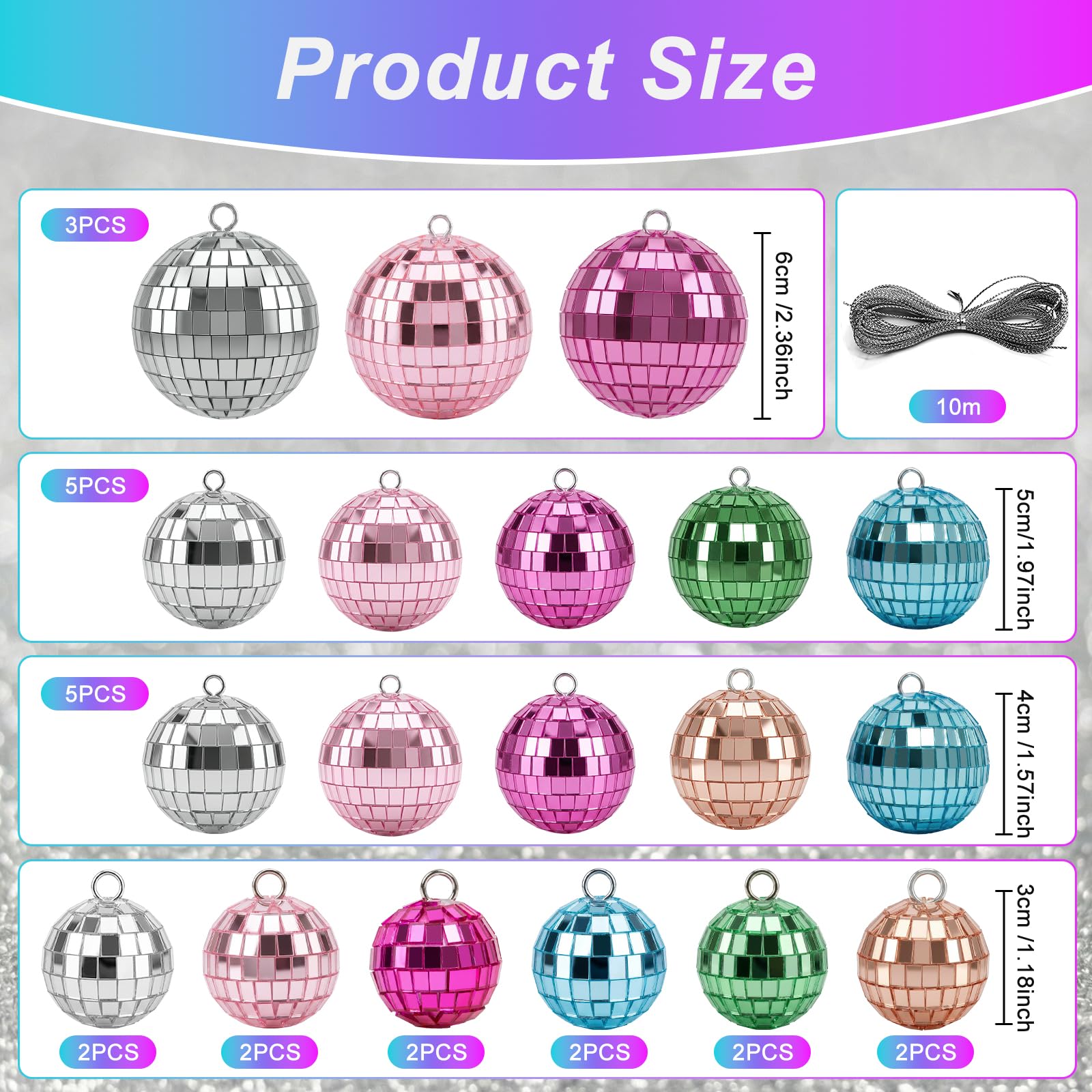 Kaluofan Lot de 25 boules à facettes colorées - Mini boules à facettes - Rose/bleu/vert - Petites boules disco à suspendre - Pour sapin de Noël, mariage, maison, fête, fête d'anniversaire