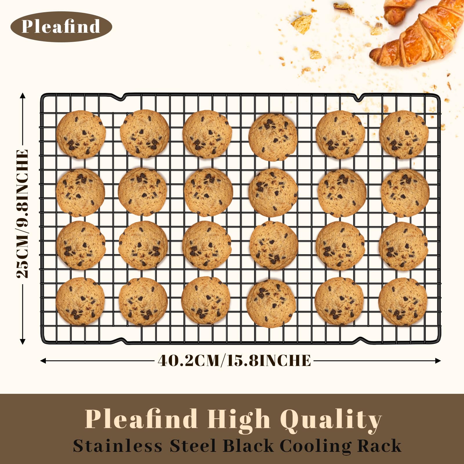 Pleafind Zestaw 3 rusztu piekarnika, 40 cm x 25 cm uniwersalny grill do piekarnika ze stali nierdzewnej, czarny grill do pieczenia, grillowania i suszenia, można myć w zmywarce