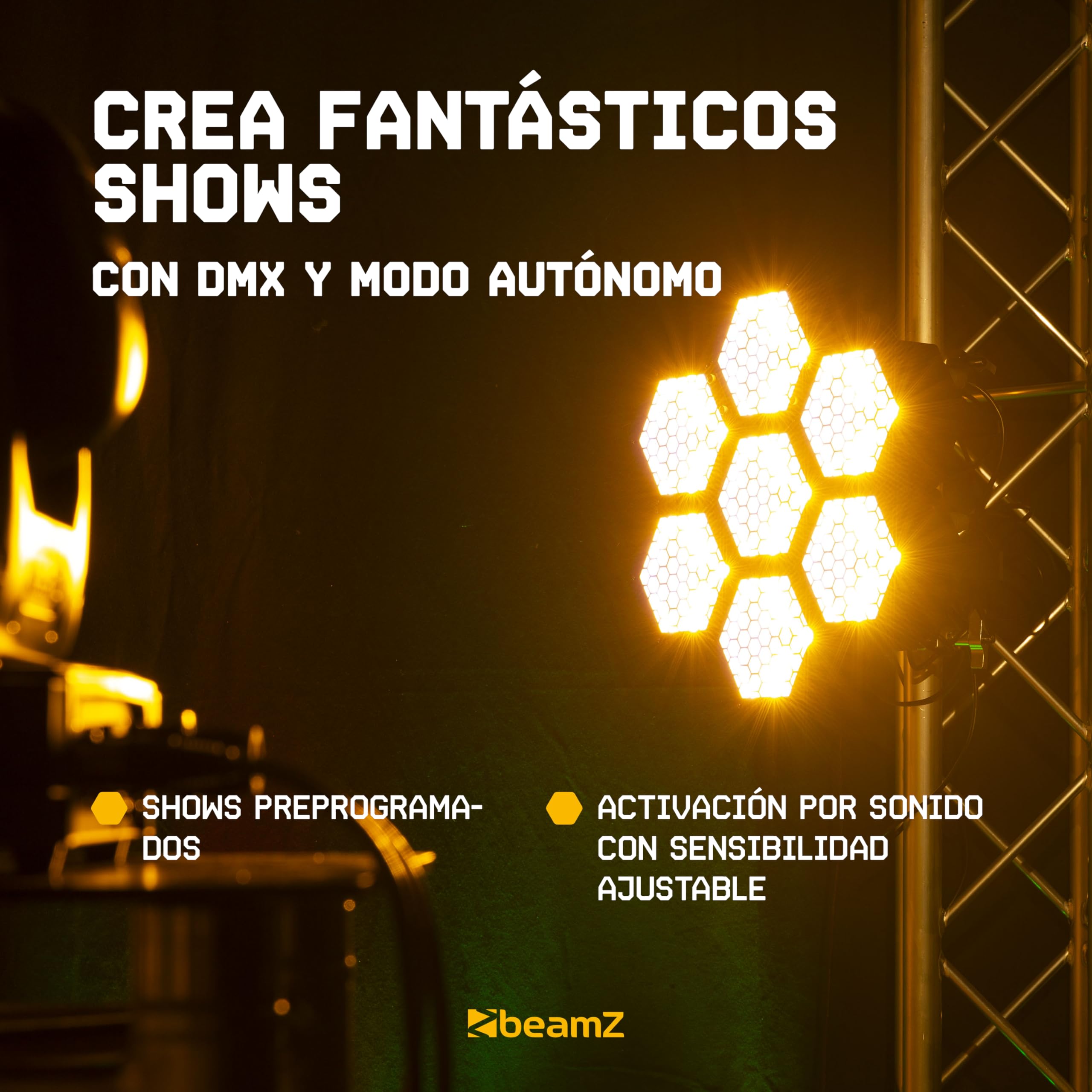 BeamZ RB90 - Pack 7 Cegadoras Retro LED RGB Blanco Calido 3x30W DMX 16/34 Canales 72 LED SMD RGB Dimmer Lineal 100% Efectos Automaticos Master Slave Iluminacion Escenica Profesional