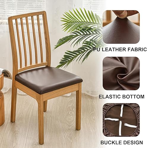 Miniatura 3 de HAOYONG Juego de 6 fundas de asiento para silla, fundas impermeables de poliuretano para sillas de comedor, fundas de cojín impermeables para sillas