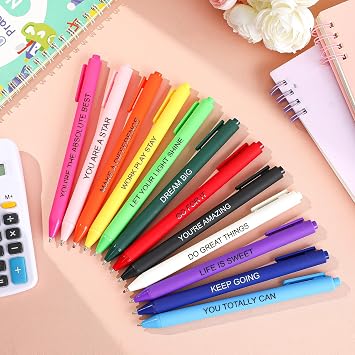 24 Pack Ballpoint Pens with Inspirational Quotes(Black Ink)