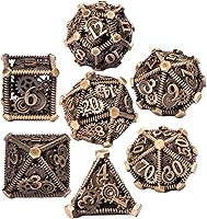 Vista 1 de DND Juego de dados de metal, UBEUCK 7 piezas de dados de metal DND para cajas de juegos de mesa de Calabozos y Dragones (equipo de bronce)