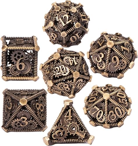 DND Juego de dados de metal, UBEUCK 7 piezas de dados de metal DND para cajas de juegos de mesa de Calabozos y Dragones (equipo de bronce)