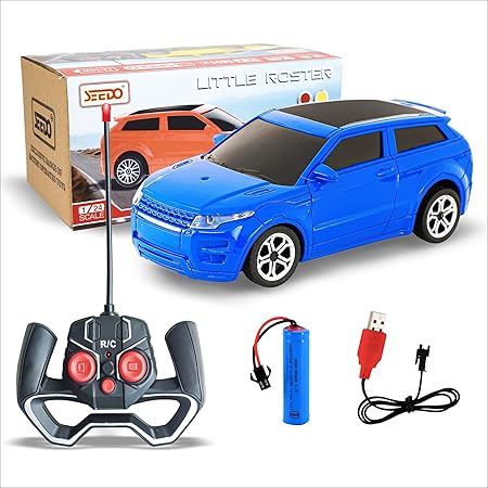SEEDO Rechargeable High Gloss Anti Scratch Remote Control Little Roaster SUV Model High Speed Racing Sports Car with LED Headlights, 1: 24 Scale Fast RC Vehicle Toy for Kids 8+ Years (Pack of 1, Blue)