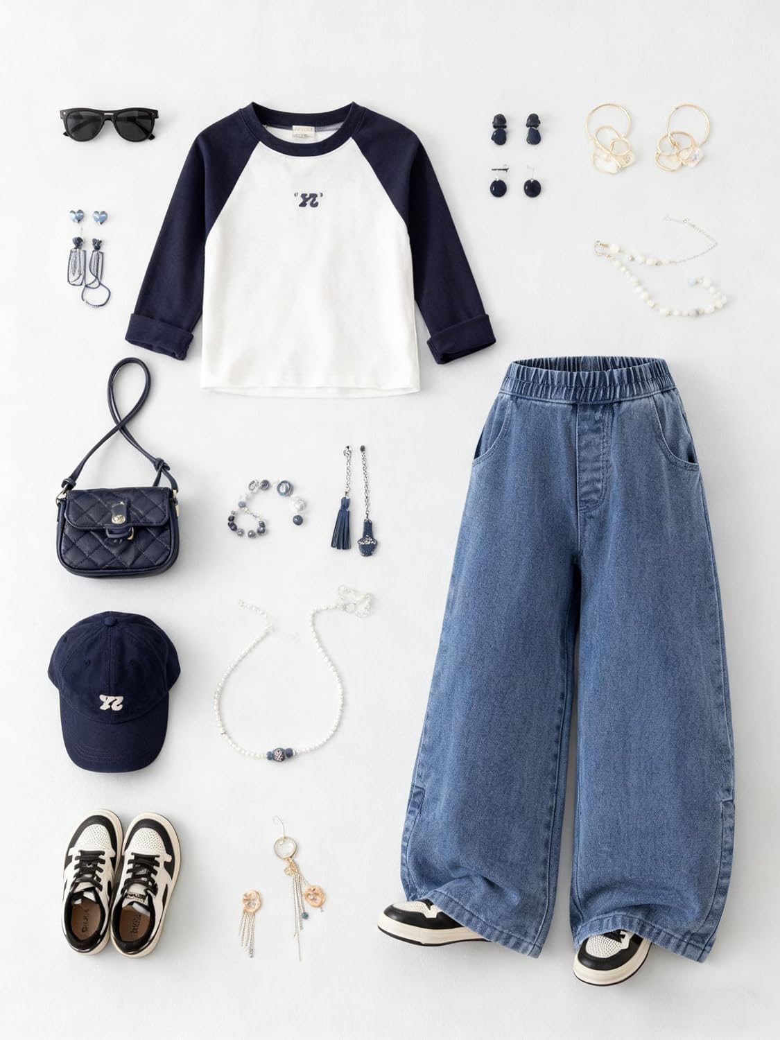 Teen Girls High Waisted Wide Leg Jeans, Just a Girl Bow Print Denim Pants, Aesthetic Baggy Trousers for 7-14 Years