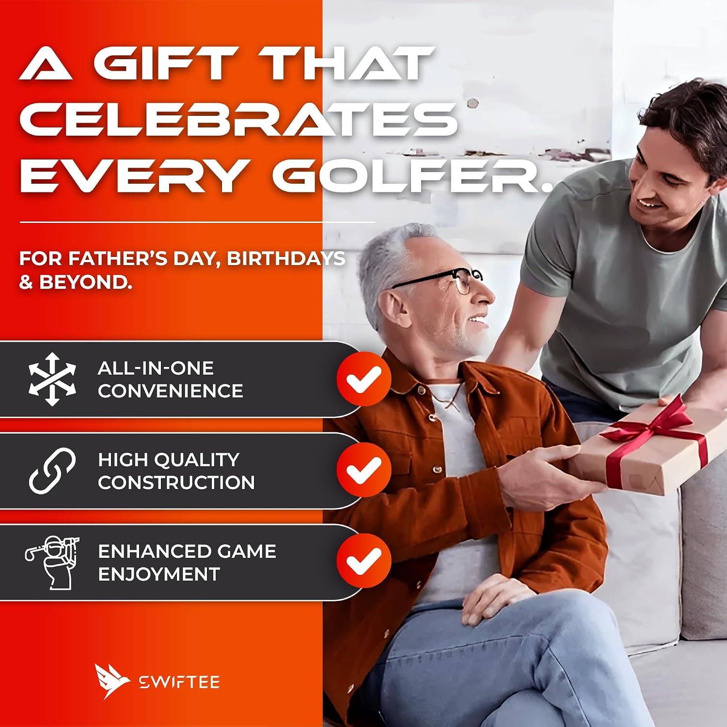 SWIFTEE Premium Golf Gift Set - The Signature 7-in-1 Multi-Tool for Golfers + Complete Accessory Pack (Tees, Ball Marker, Hat Clip, Pouch Towel) - Perfect Golf Gift