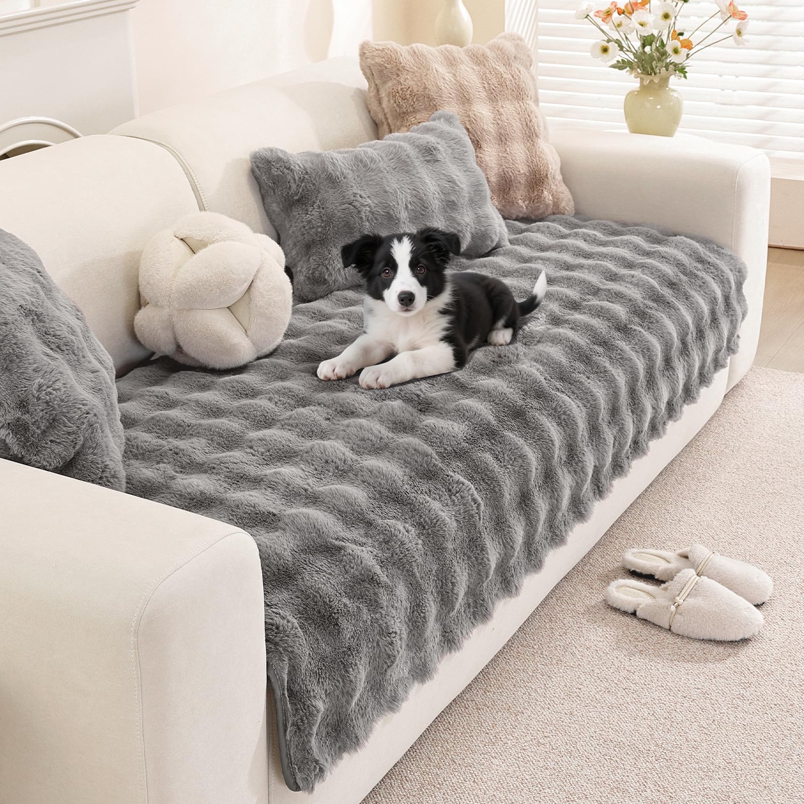 Royhom Rabbit Plush Sofa Cover Washable, Grey Couch Cover for Dogs, Warm Sofa pet protectors, Fuzzy Couch Protector, Non Slip, Super Soft (Seater, 70x180cm) โ image 1
