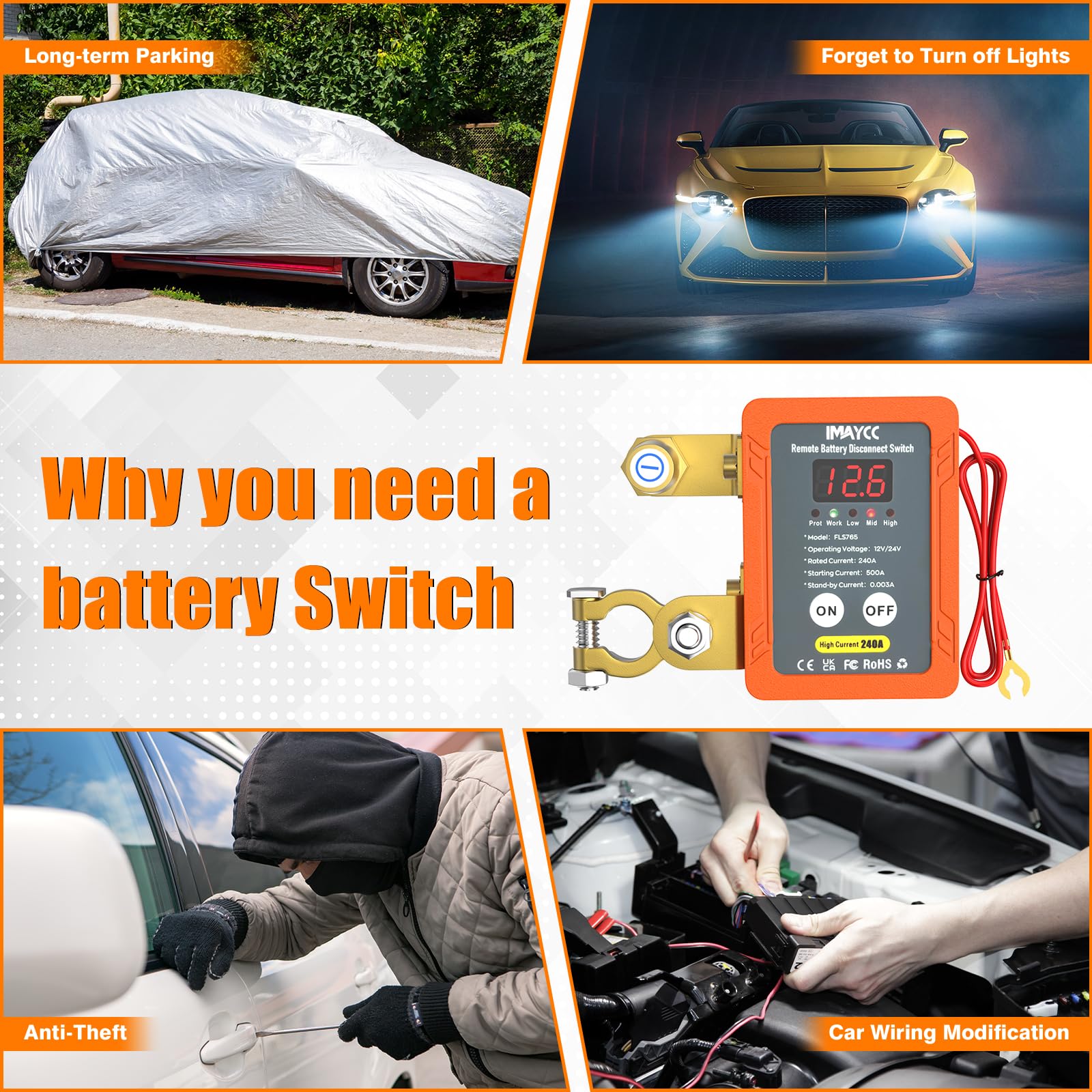 Interruttore di separazione professionale intelligente senza fili, 12 V, versione di aggiornamento per batteria auto, interruttore di separazione 120 A, Kill Switch antifurto, interruttore per auto