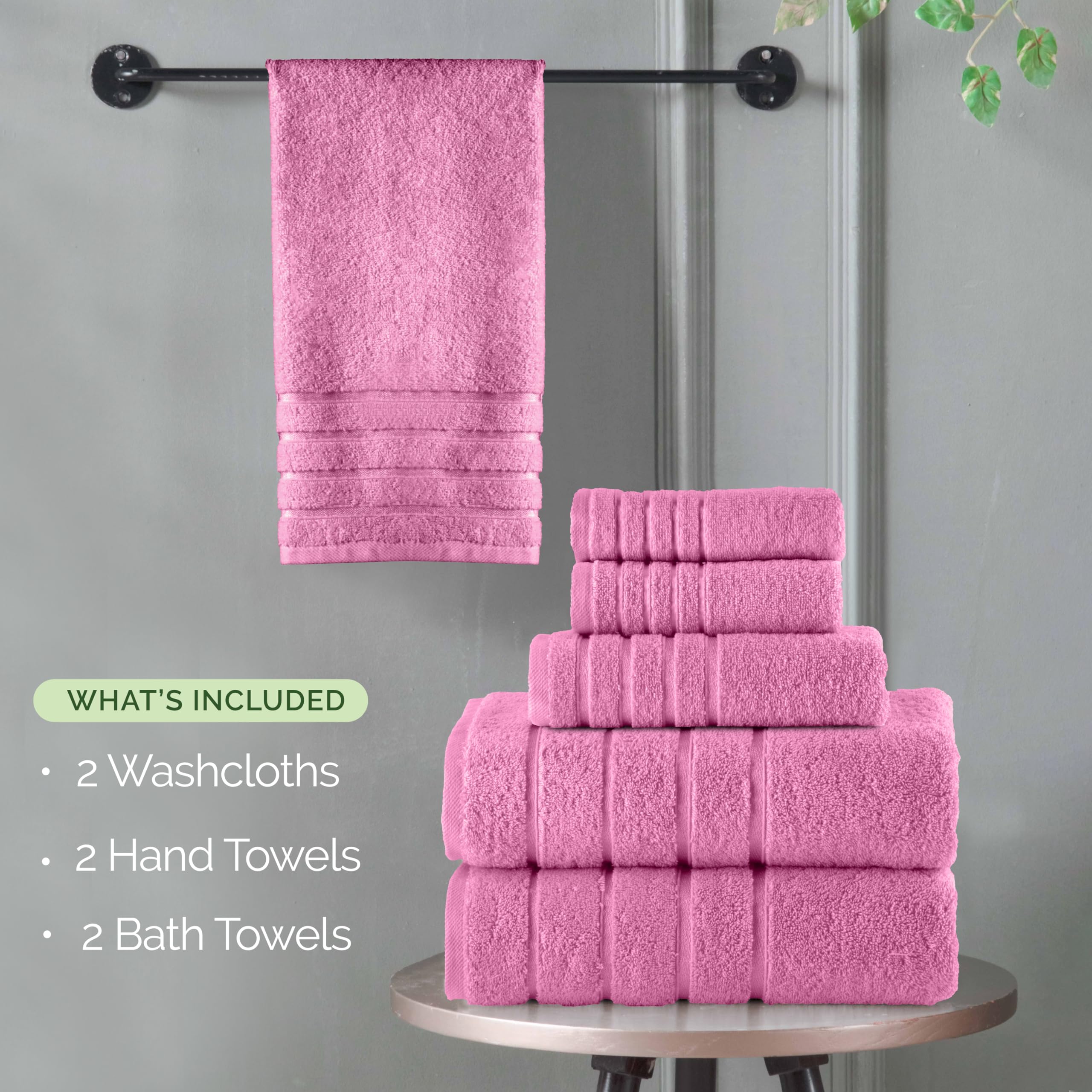 Elegant Comfort Set di 6 asciugamani in viscosa a 4 linee, di alta qualità, 100% cotone turco, ad alta assorbenza, include 2 salviette, 2 asciugamani per le mani e 2 teli da bagno, rosa chiaro