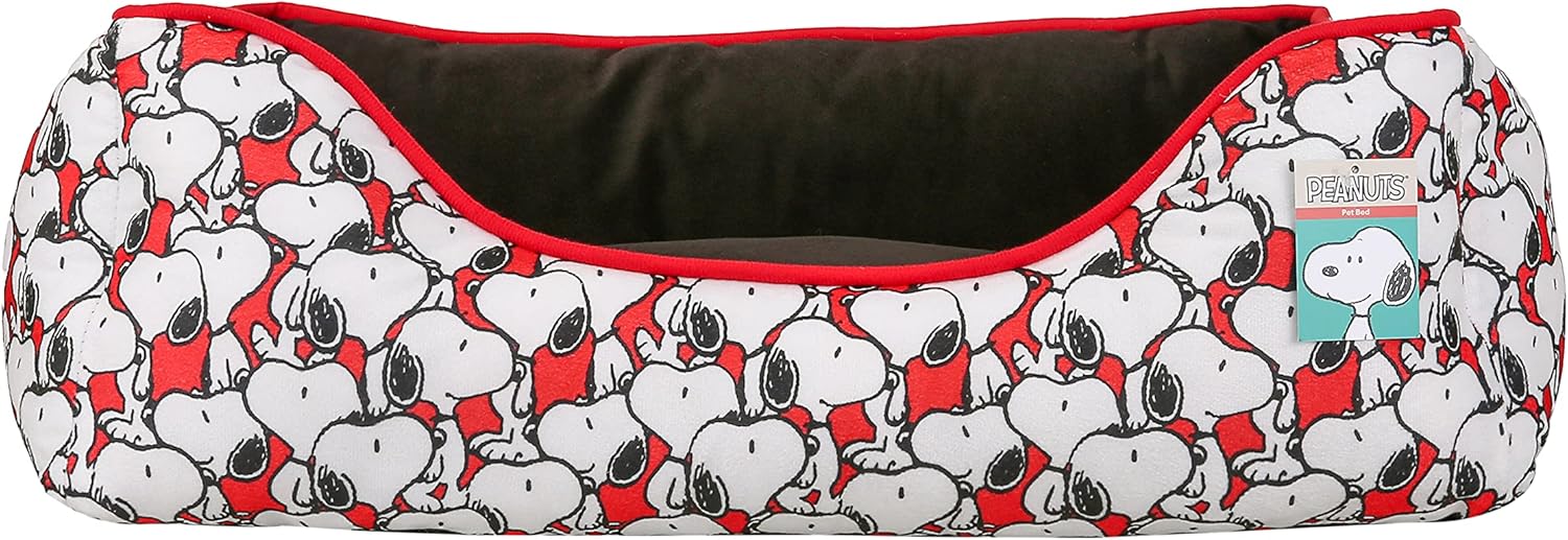 Peanuts Snoopy Cuddler Dog Bed in Black Elevated Dog Bed With Raised Rim Plush Washable Dog