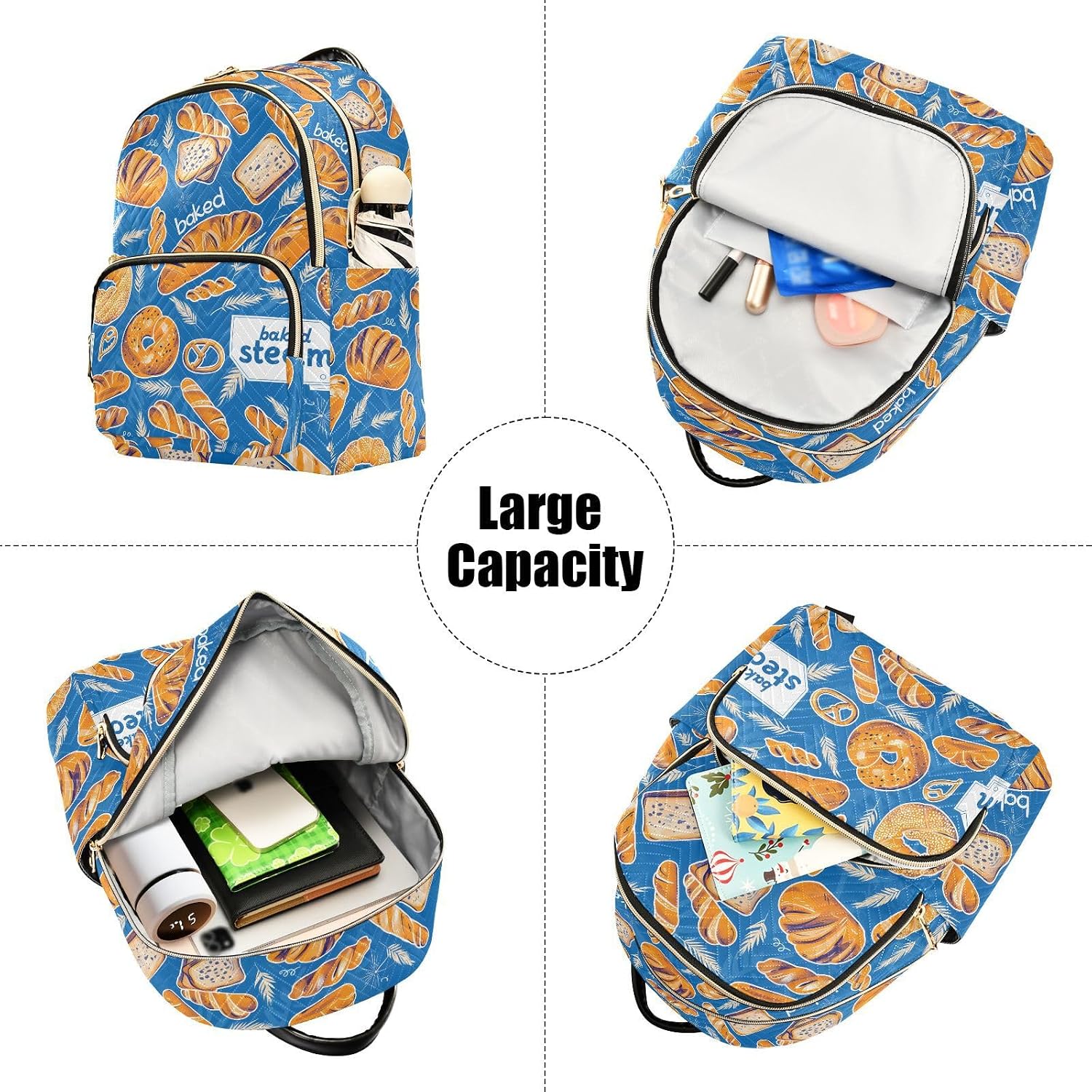 Baked Bread Wheat Ears Pattern Backpack Purse for Women Shoulder Bag Fashion Daypack Ladies Handbag Lightweight Travel Bag Rucksack