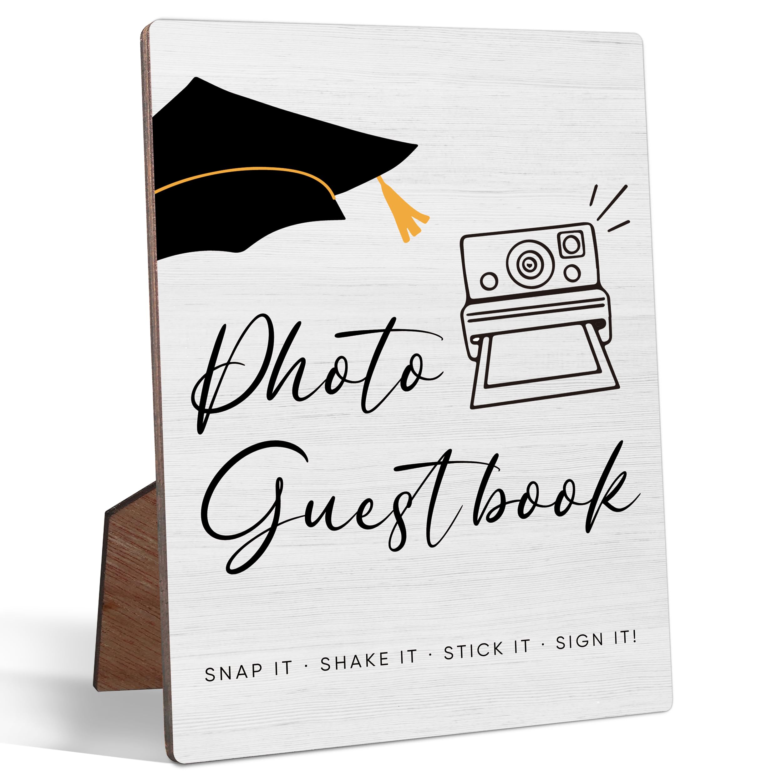 Graduation Photo Guest Book Sign, Rustic Graduation Party Decorations Desk Decor, 5 X 7" Wooden Table Graduation Sign with Stand for College