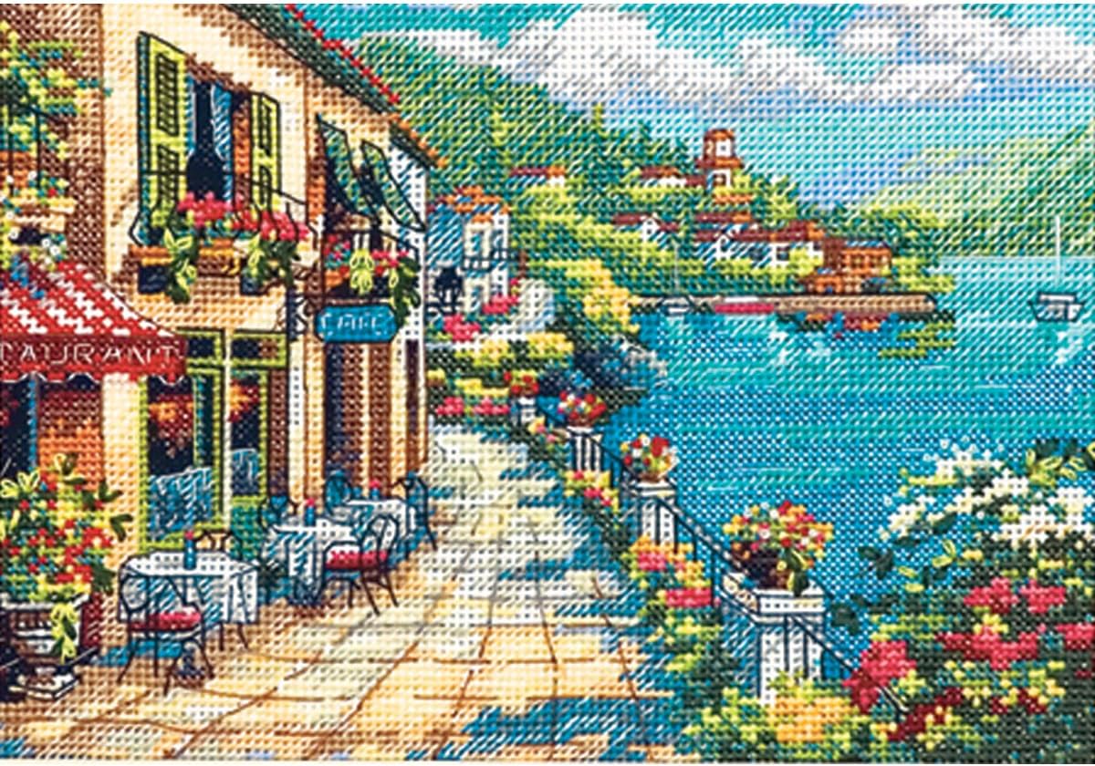 Gold Petite Overlook Cafe Counted Cross Stitch Kit-7x5 18 Count