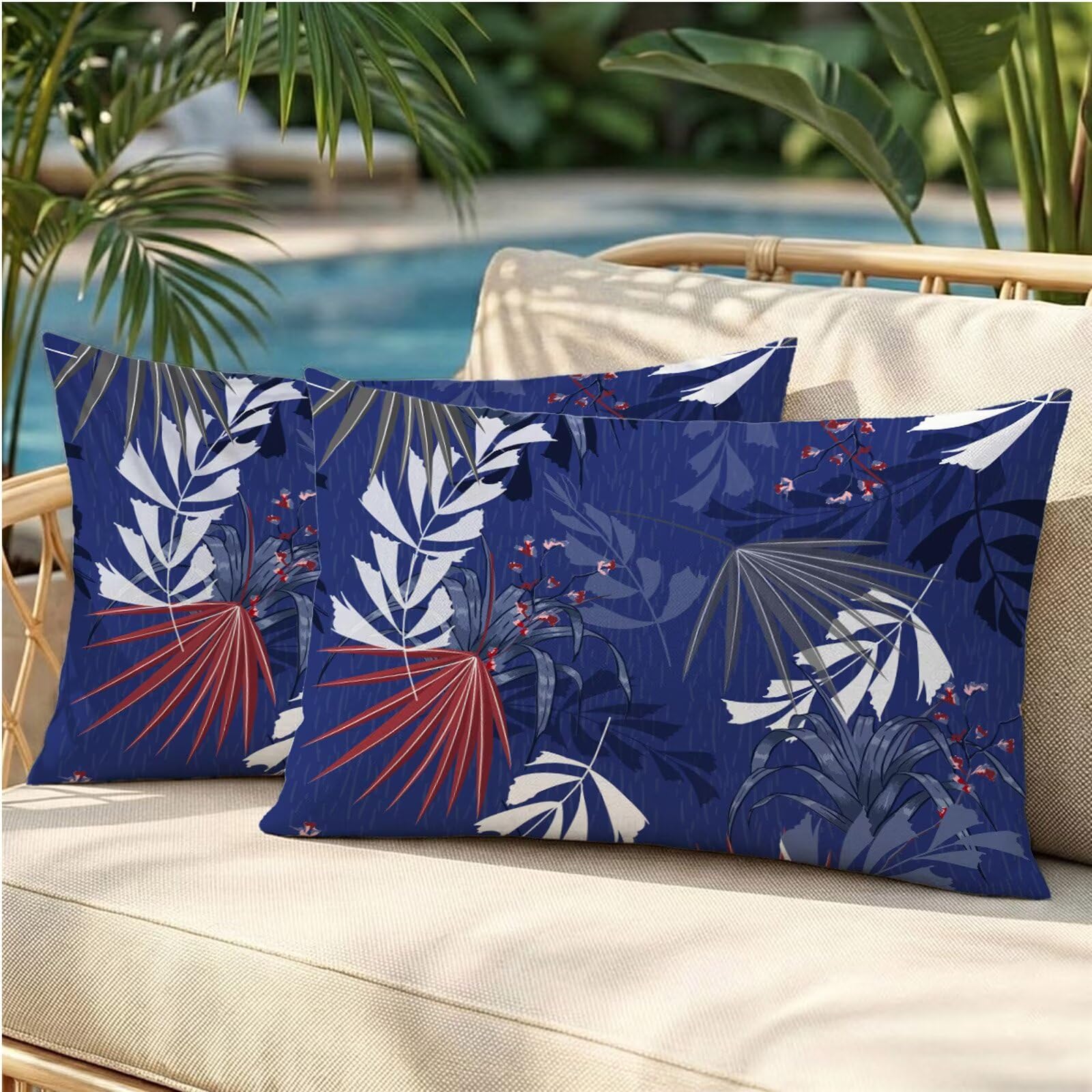 Housses de coussin extérieur imperméable 70x40 cm anti-humidité lot de 2 taies d'oreiller lin
