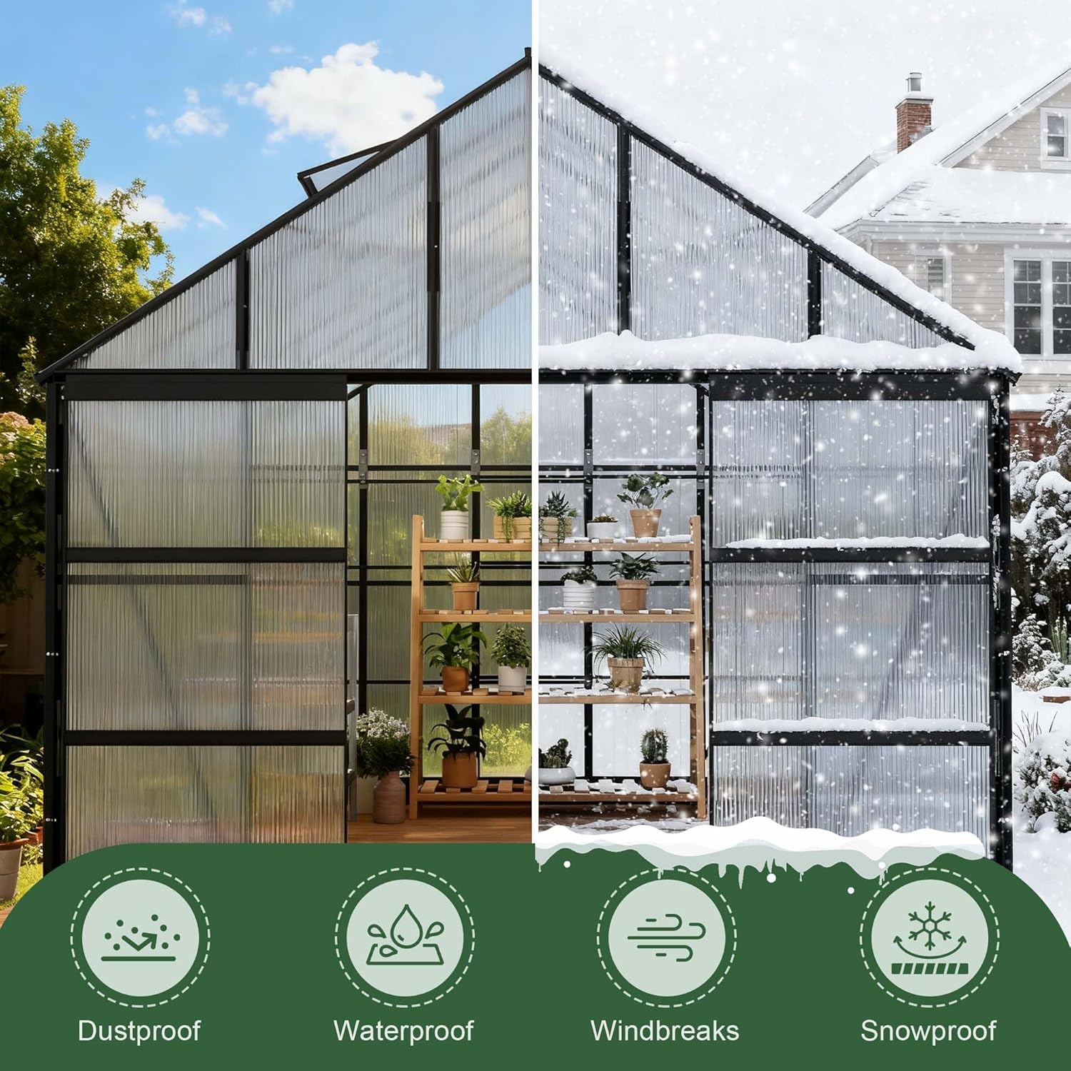 16 x 10 ft Greenhouse, Walk-in Greenhouse for Outdoor, Aluminum Heavy Duty Greenhouses with 4 Roof Vent Windows for Garden, Patio and Backyard (White, 16x10x10)