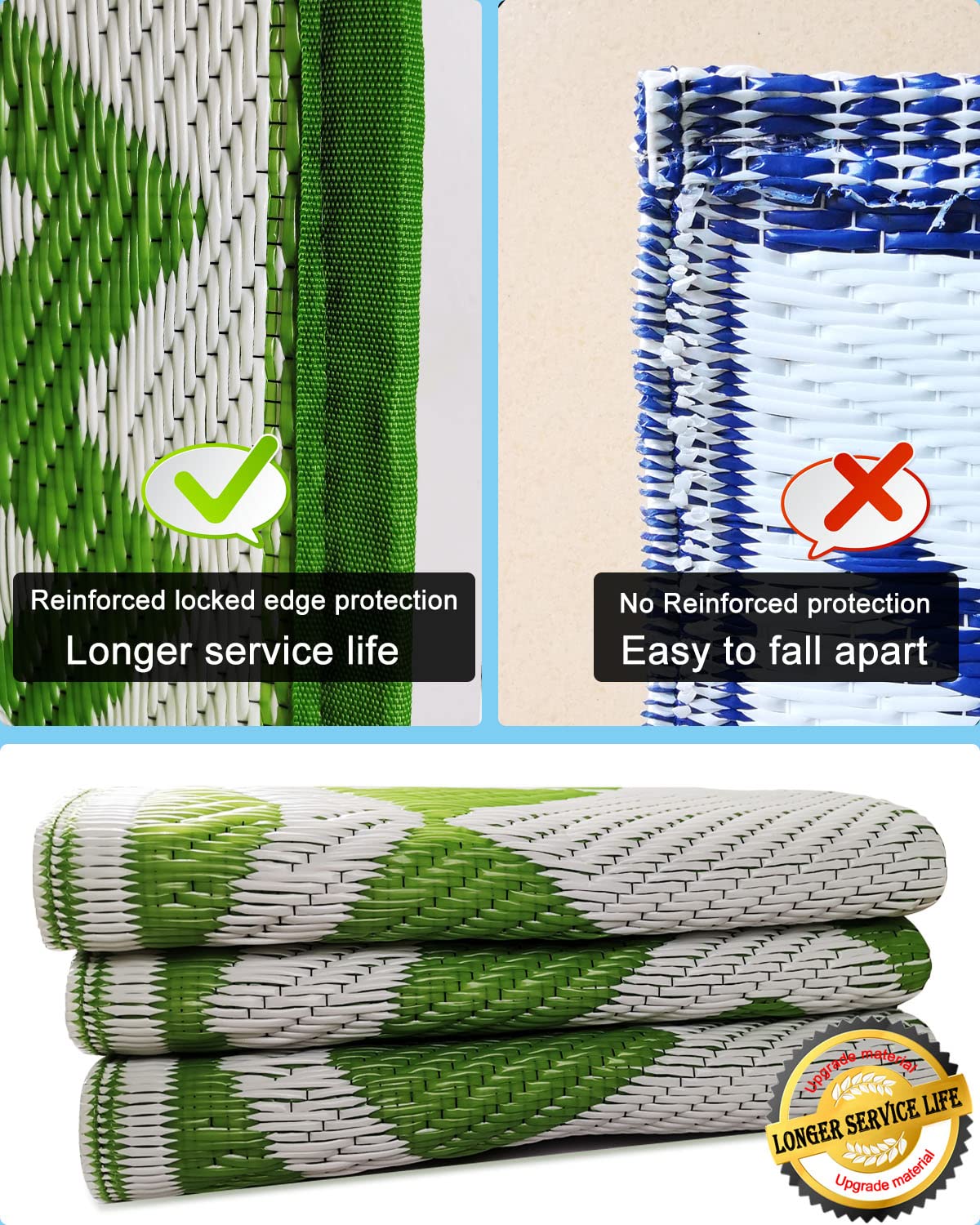 HICOOE Outdoor Rug 4x6 Plastic Straw Waterproof Reversible Rugs Small Modern Area Door Mats for Front Porch Patios Deck Balcony Backyard Camping (Green & White)