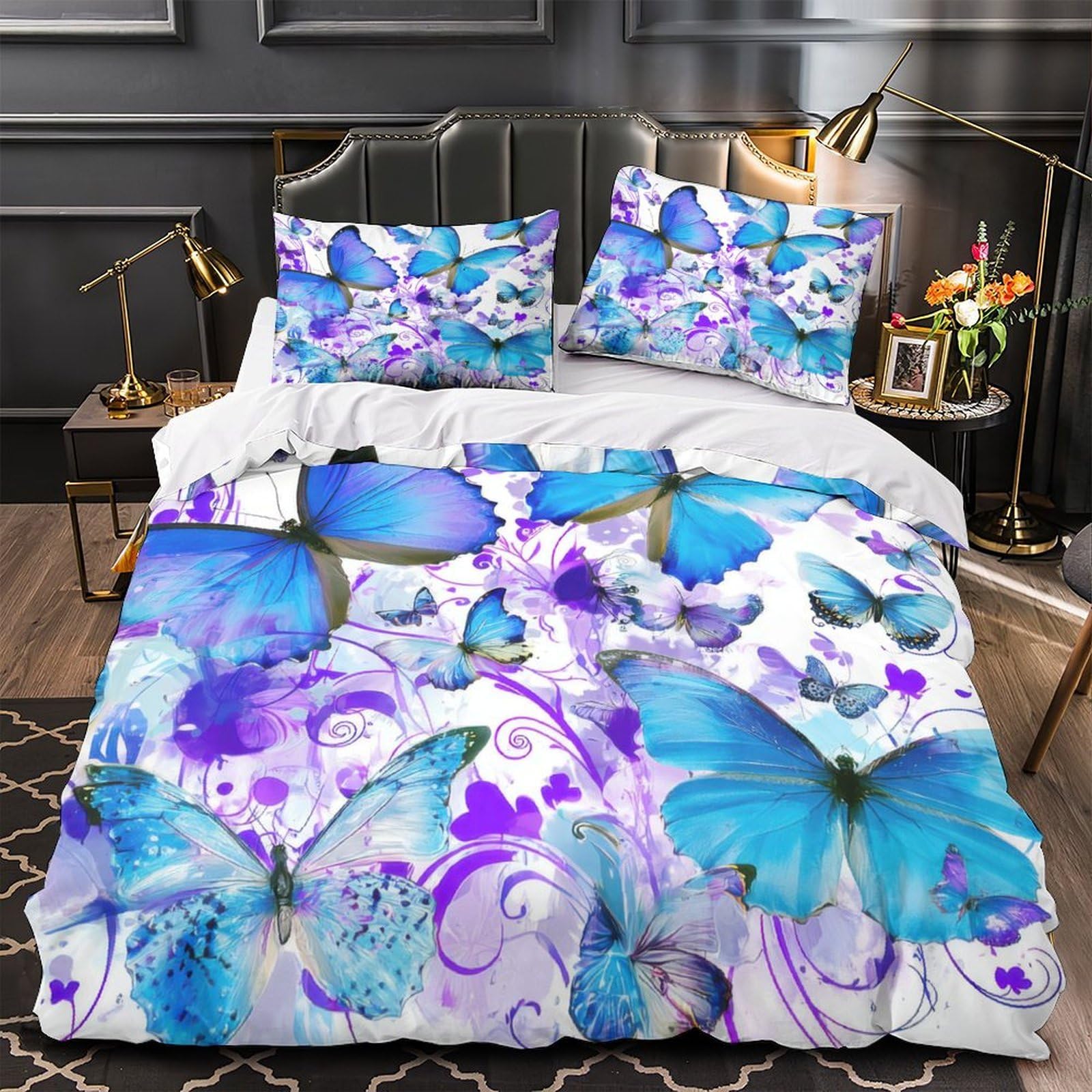 Housse de couette papillons bleus en microfibre de qualité supérieure