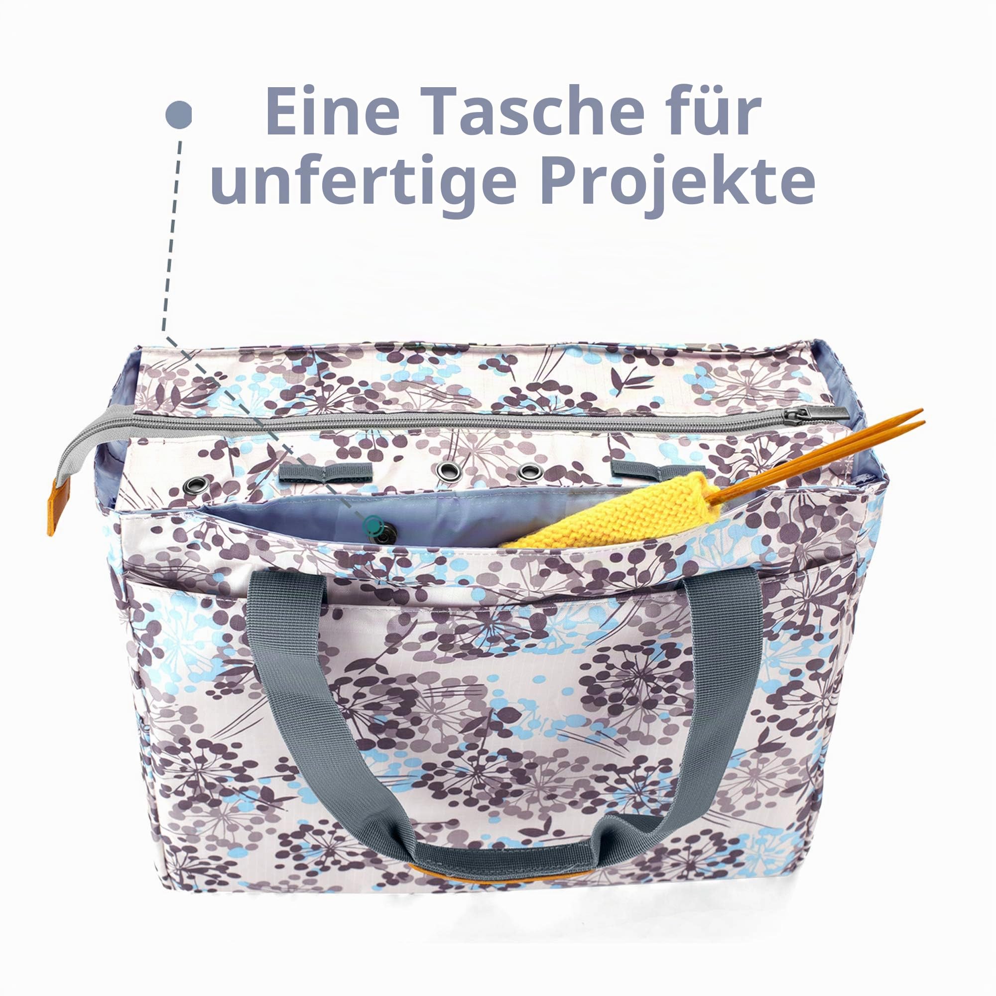 Teamoy Stricktasche Aufbewahrung, Aufbewahrungstasche für Wolle, Stricknadeln, Häkelnadeln, Strickprojekte, und Zubehör, (Kein Zubehör im Lieferumfang enthalten) (Löwenzahn)