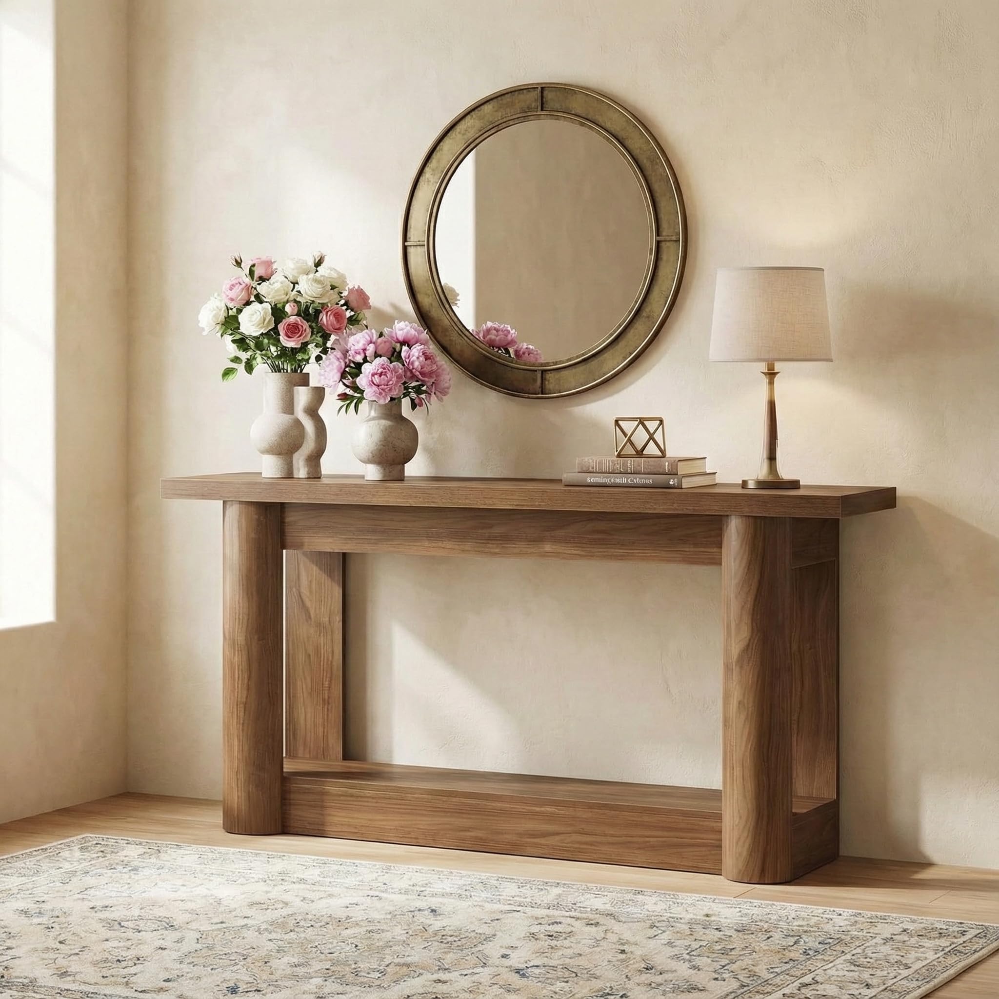 Lailang 160cm Mesa de Entrada, Consola Estrecha, Mueble de Entrada Recibidor, Mesa Recibidor Madera, Muebles auxiliares de Salon, 160 x 8 x 41 cm, Marrón Rústico