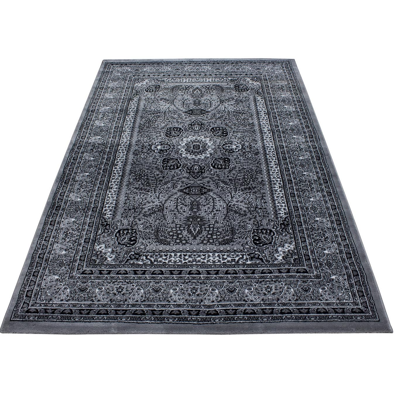 Teppium Tapis Salon, Chambre Gris-1 240 x 340 cm - Tapis à Poils Courts, Style Oriental, Moelleux et Doux, Ornement - Cuisine Moquette Salle de Sejour