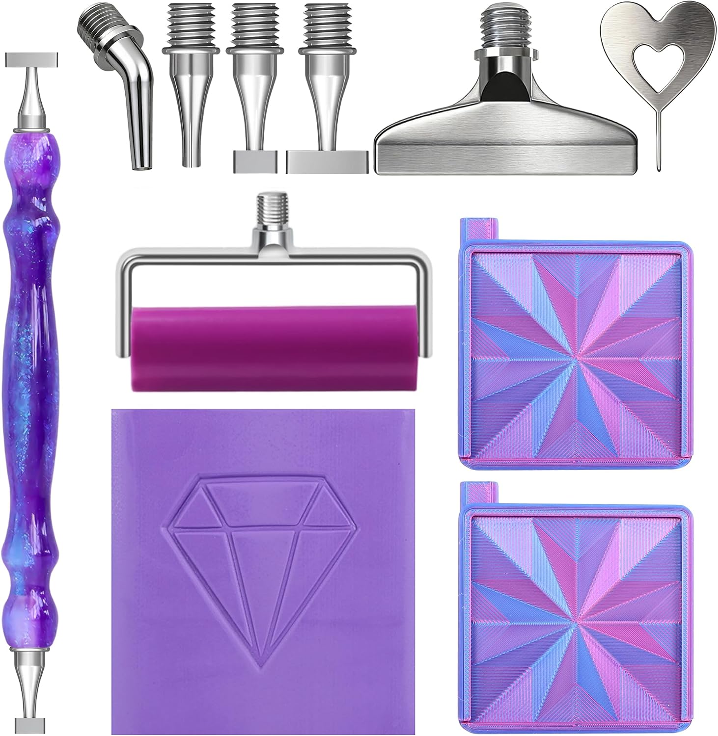 Diamond Painting Pens, with Screw Steel Thin 1,2,4,Elbow Tips Multiplacers, Diamond Art Trays, Diamond Painting Roller Tools, Diamond Art Putty, Diamond Art Accessories Kits for Adults (Blue Purple)