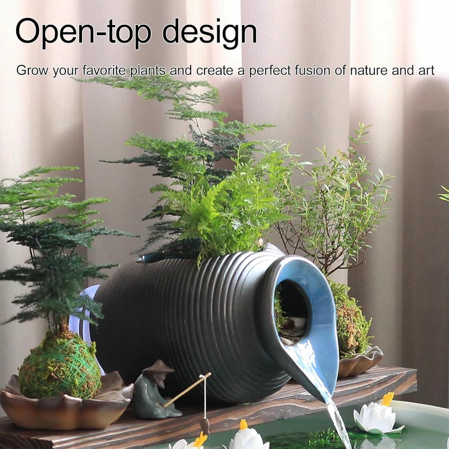 Ceramic Pot Fountain Spitter for Fish Tank, Pond Spitter, Garden Outdoor Water Feature Planter, Decorative Sculpture, Lawn Ornament for Backyard