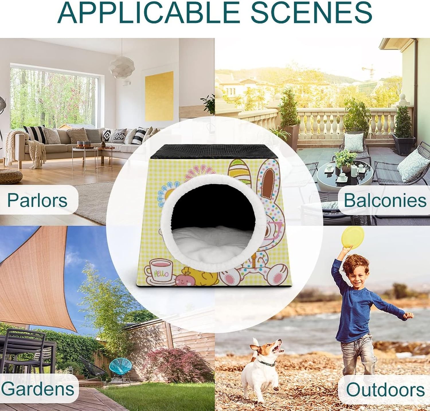 review Printed Cat Houses & Condos Lovely Foldable Cat Cube Cat Bed Sofa with Removable Pillow Lovely Rabbit Sunflower