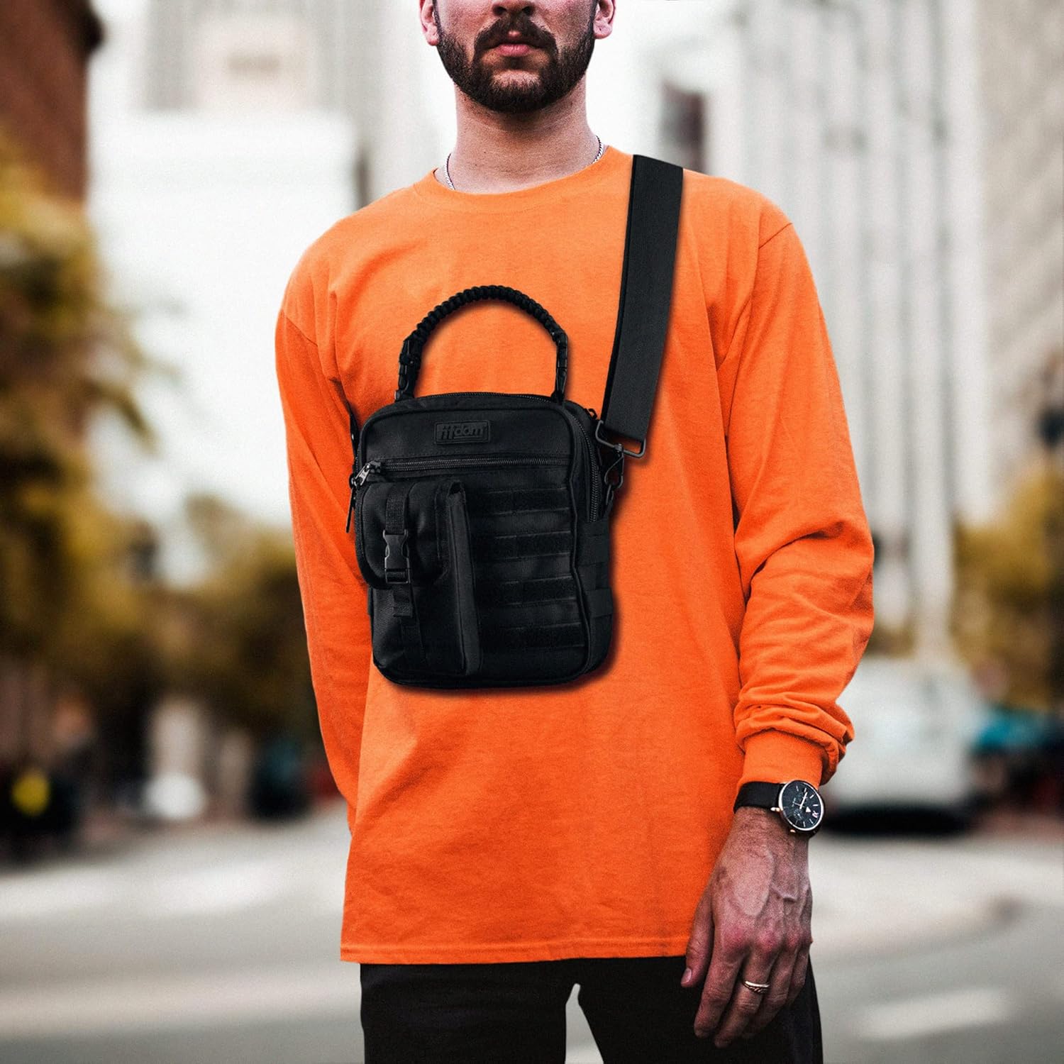 Miniatura 4 de Fitdom Pequeña bolsa de mensajero táctica para hombres y mujeres con soporte para pistola Esta bolsa de transporte oculta con funda para pistola EDC