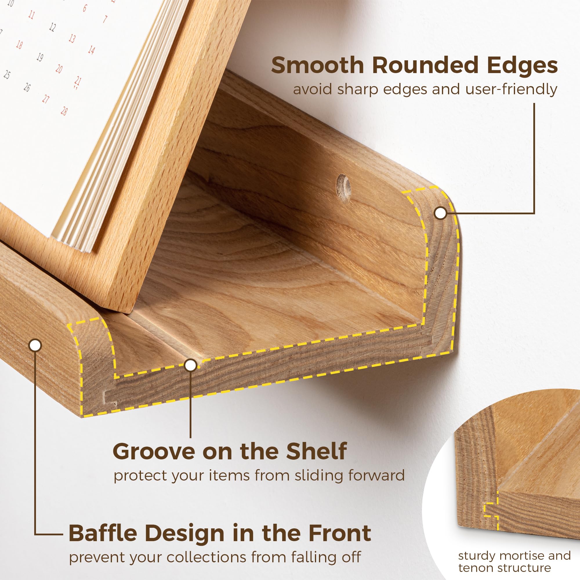 FLYJOE Estante para fotos, juego de 2 estantes flotantes de madera de fresno maciza, estantes flotantes de madera natural de 36 pulgadas con borde, estante largo para fotos para pared con repisa,