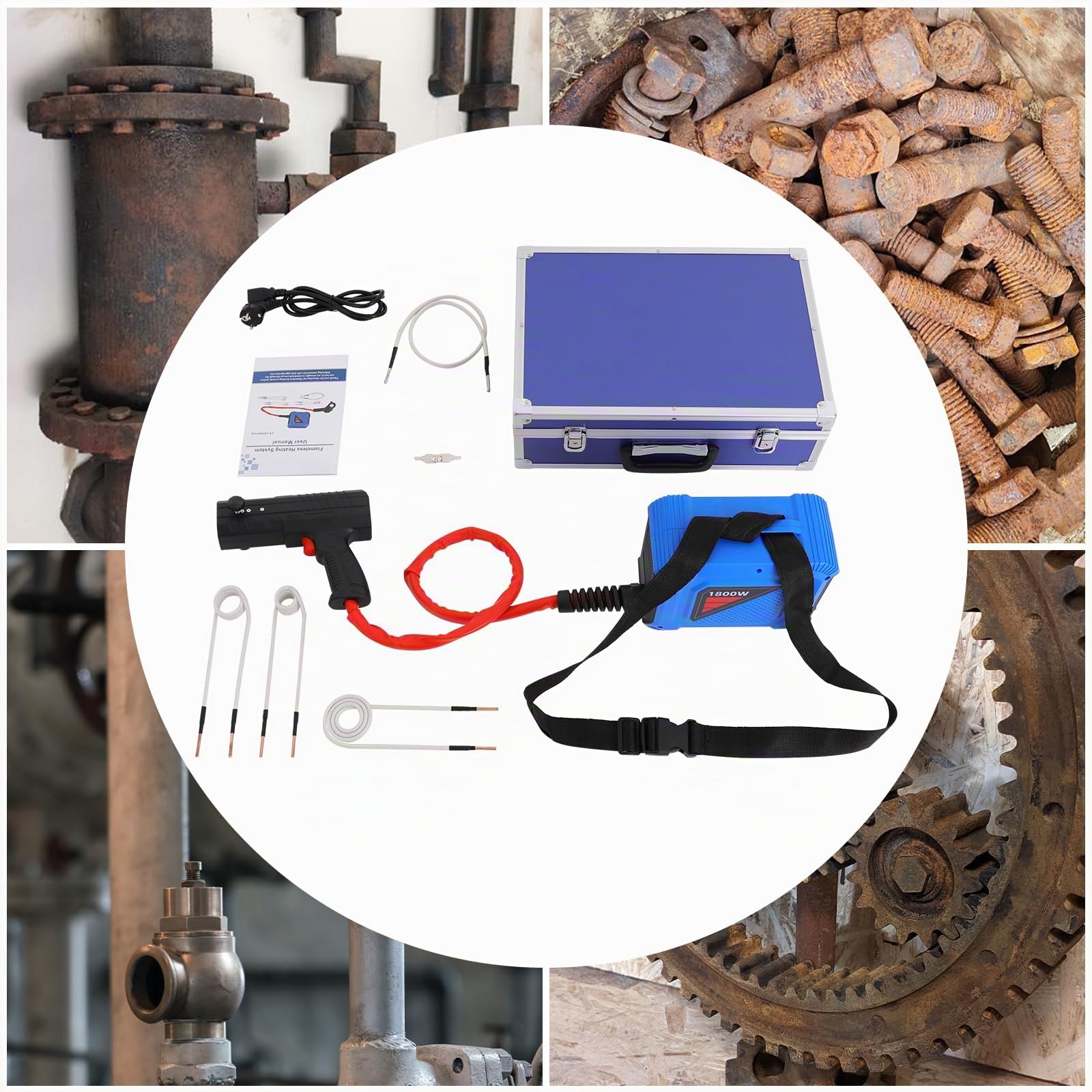 Chauffage magnétique à induction, 1800 W, pour chauffage métallique, vis et pièces rouillées, avec 4 bobines chauffantes 800 °C, convient pour les pièces mécaniques de voiture
