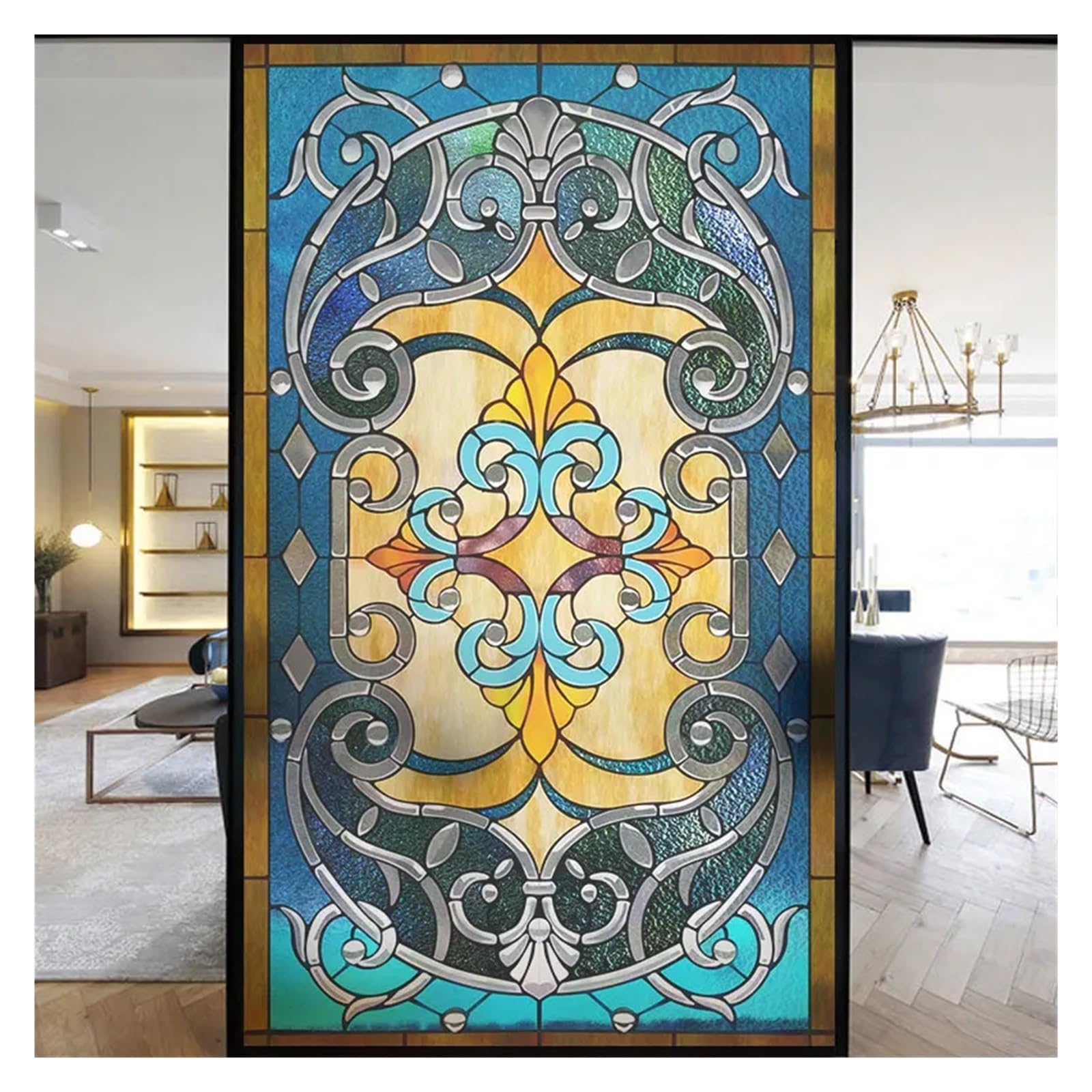 Window Film Colorful Stained Frosted Glass Film Modern Art Geometry Pattern Window Stickers Opaque Self-adhesive Home Decor Privacy(O,40x120cm)