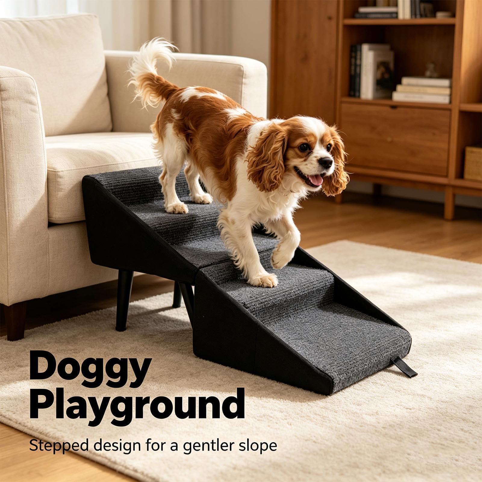 Rampa para Perros de Cama Escaleras Rampa Antideslizante y Resistente | Peldaños Estables de Mascotas para Cachorros Mayores o Senior Sofá Coche Salón Dormitorio Interior Exterior Junto a la Cama