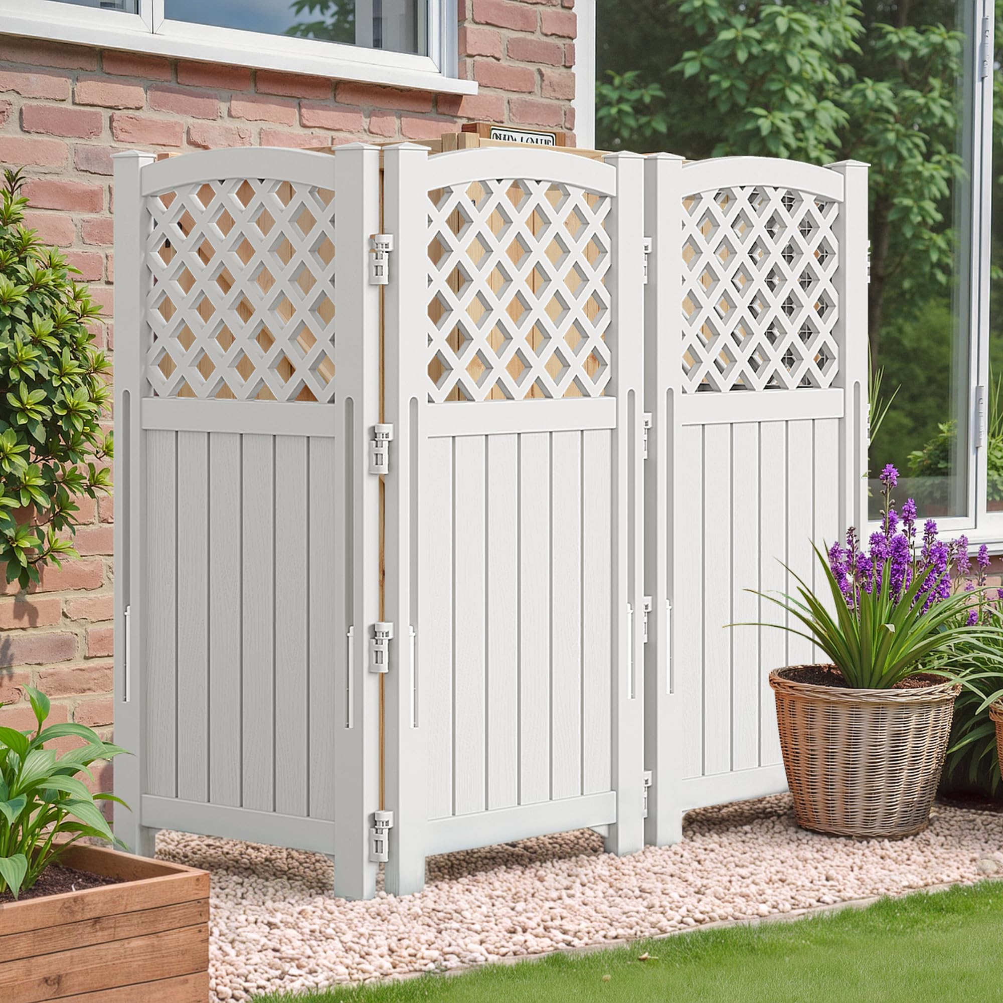 Flamaker Outdoor Privacy Fence Screen Lattice Mesh Outside Screen Enclosure Balcony Panels Wall Air Conditioner Fence Trash Can Pool Equipment Enclosure for Yard Patio Backyard, White