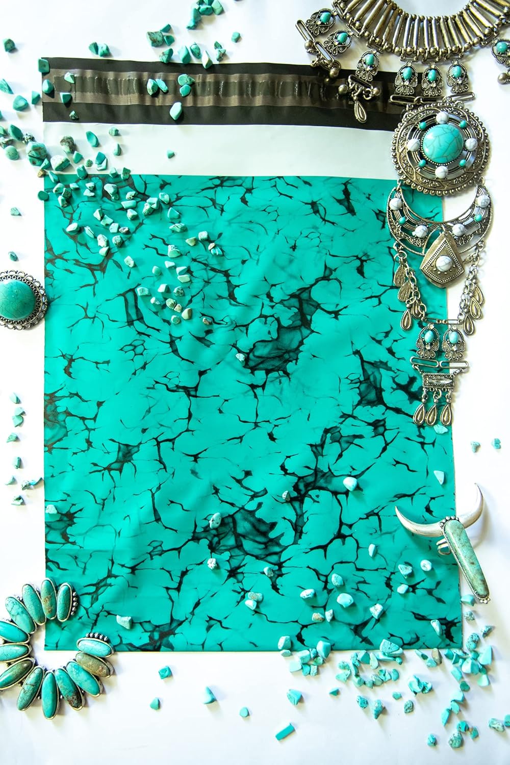 100 PCS 10x13 Turquoise Stone Poly Mailer Shipping Bag Western Boutique Self-Sealing Teal Mint Mailing Bags, 10 x 13