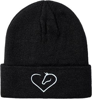 Horse Beanie Horse Gifts Embroidered Knit Hats Black Beanies for Horse Lovers Women Men