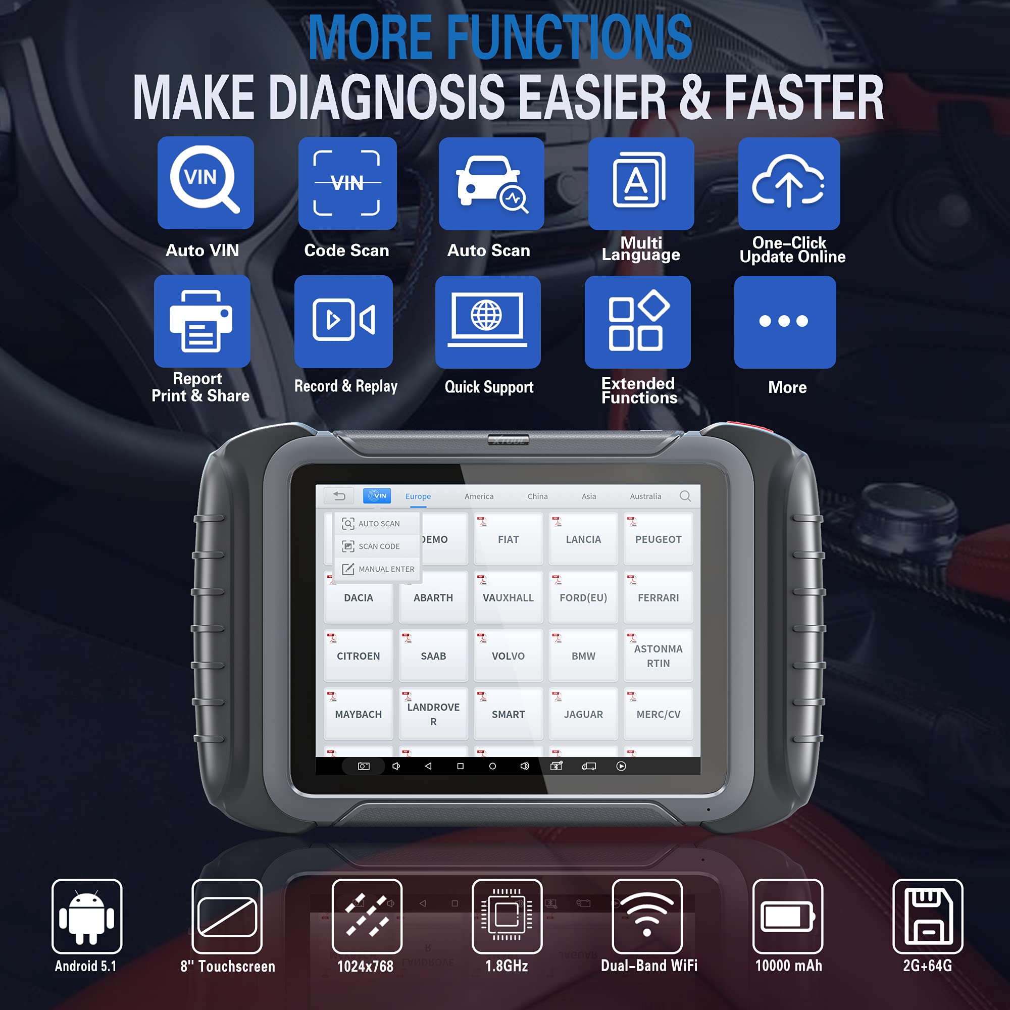 XTOOL D8 Automotive Diagnostic Scan Tool with ECU Coding, Bi