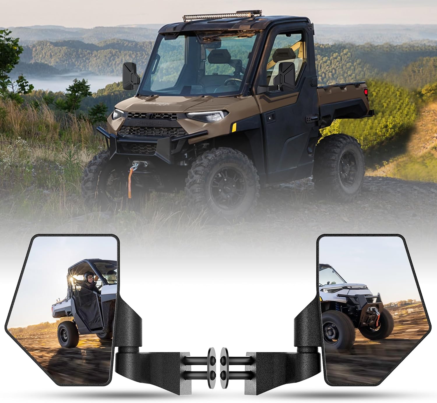 Upgraded Ranger Side Mirrors Door Mounted, Esploratori UTV Side Mirrors 7.95" x 5.7" for Full-Door Polaris Ranger Compatible With 2018-24 Polaris Ranger CREW SP XP 570 1000 2019-24 Commercial Pro XD